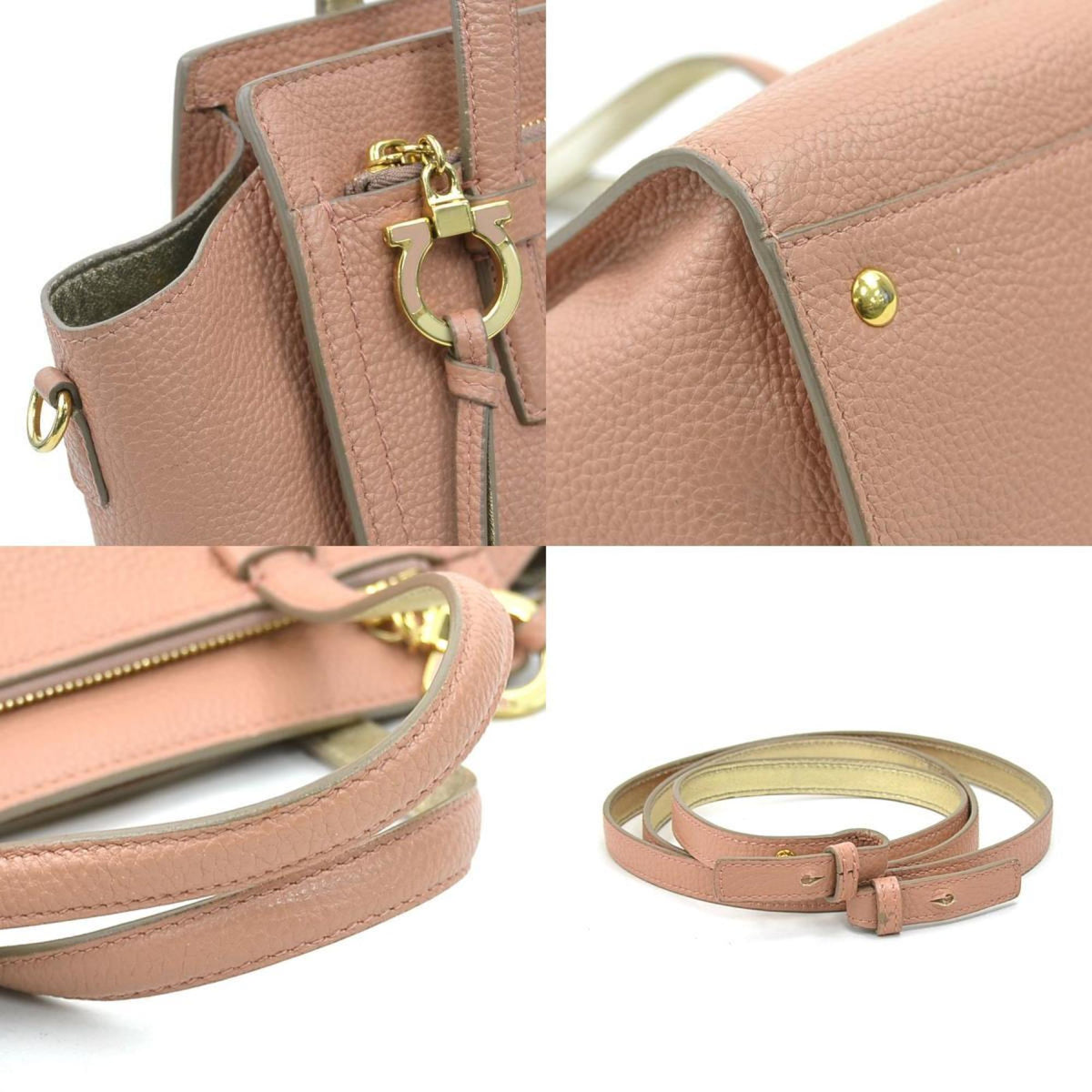 Salvatore Ferragamo Gancini Coral Pink Leather Handbag Shoulder Bag (Pre-Owned)
