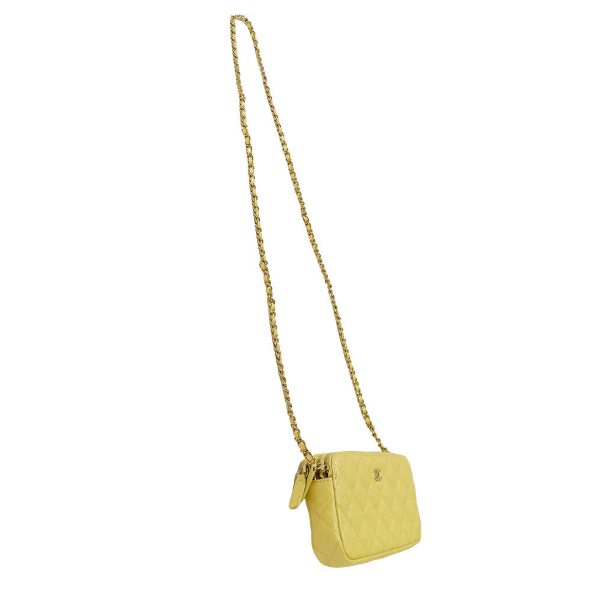 Chanel Yellow Grained Calfskin Chain/Shoulder Wallet (Pre-Owned)