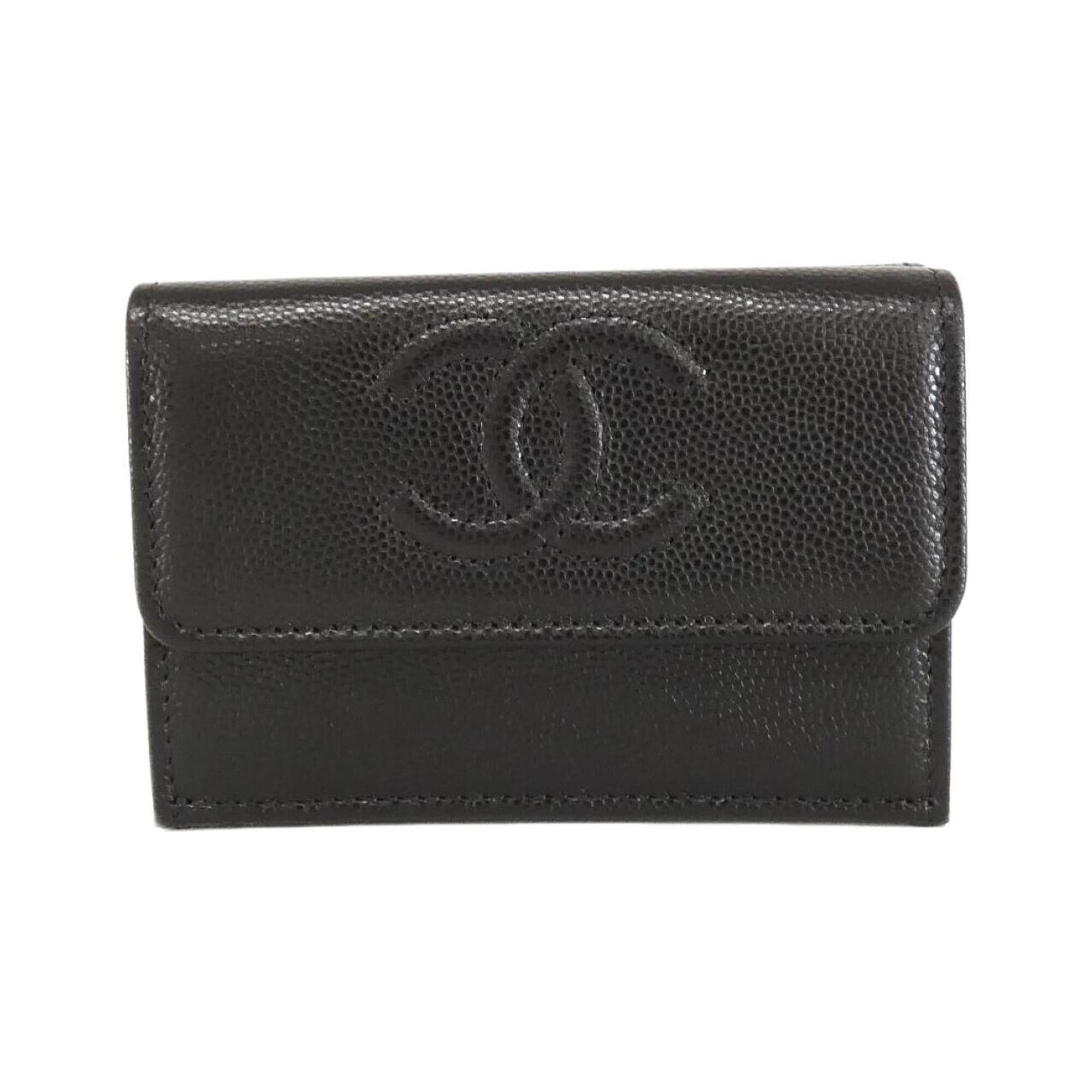 Chanel Black Grained Calfskin Wallet (Tri-Fold) (Pre-Owned)