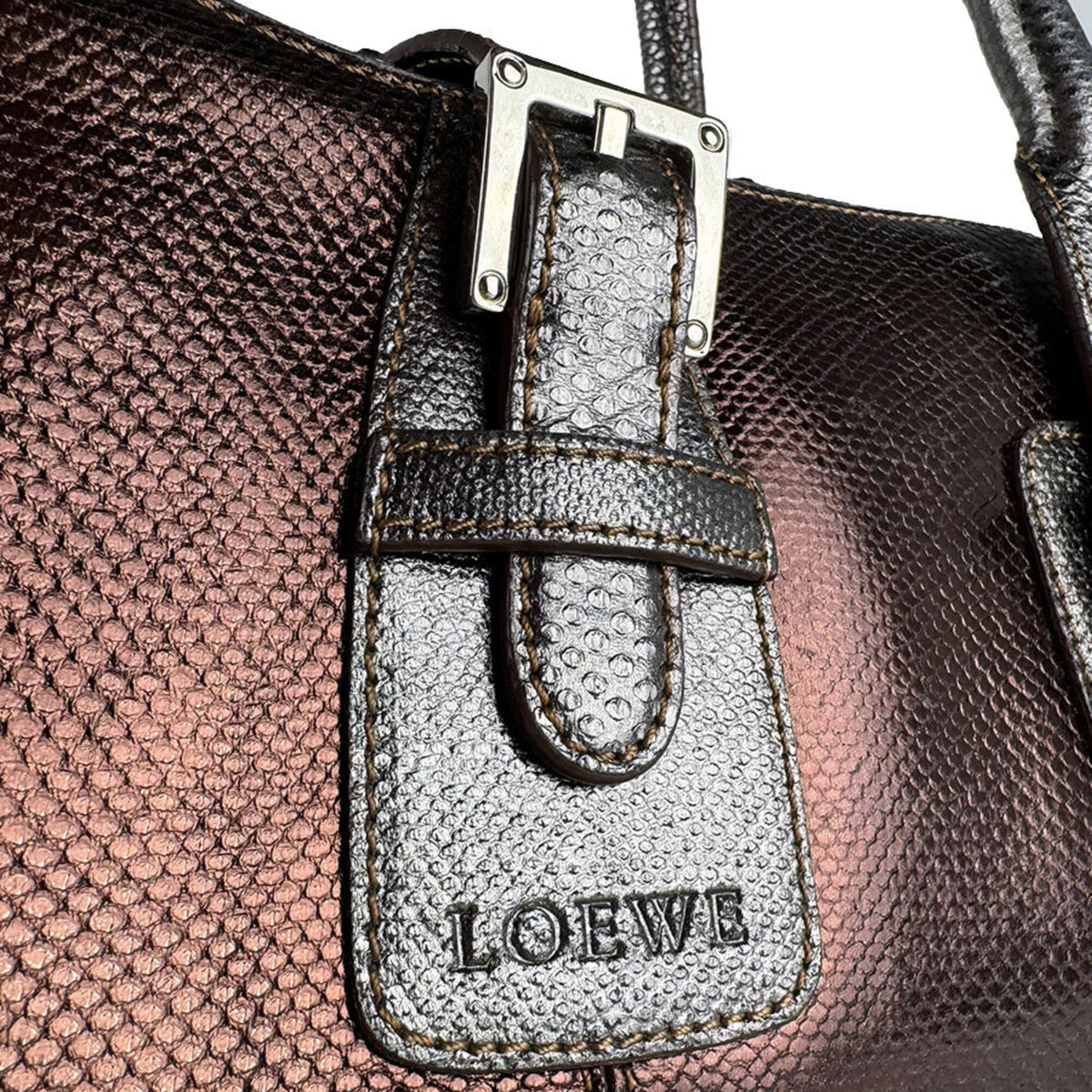 Loewe Brown Gray Leather Handbag (Pre-Owned)