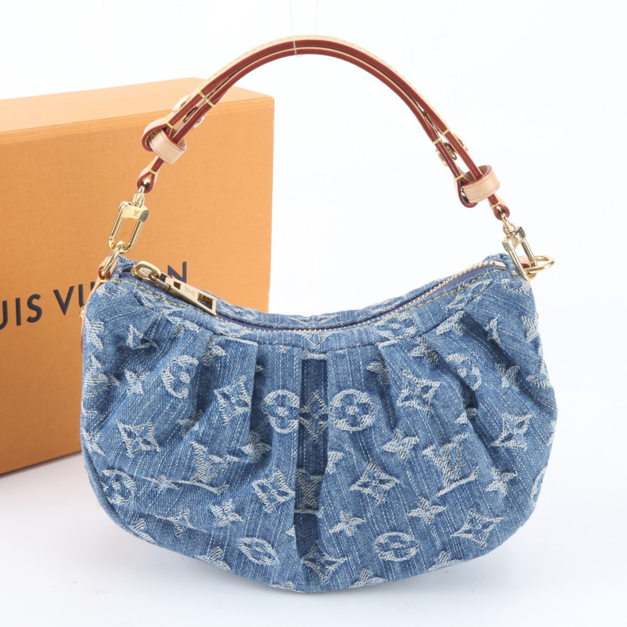 Louis Vuitton Blue Leather Canvas Handbag Pochette Shoulder Bag (Pre-Owned)