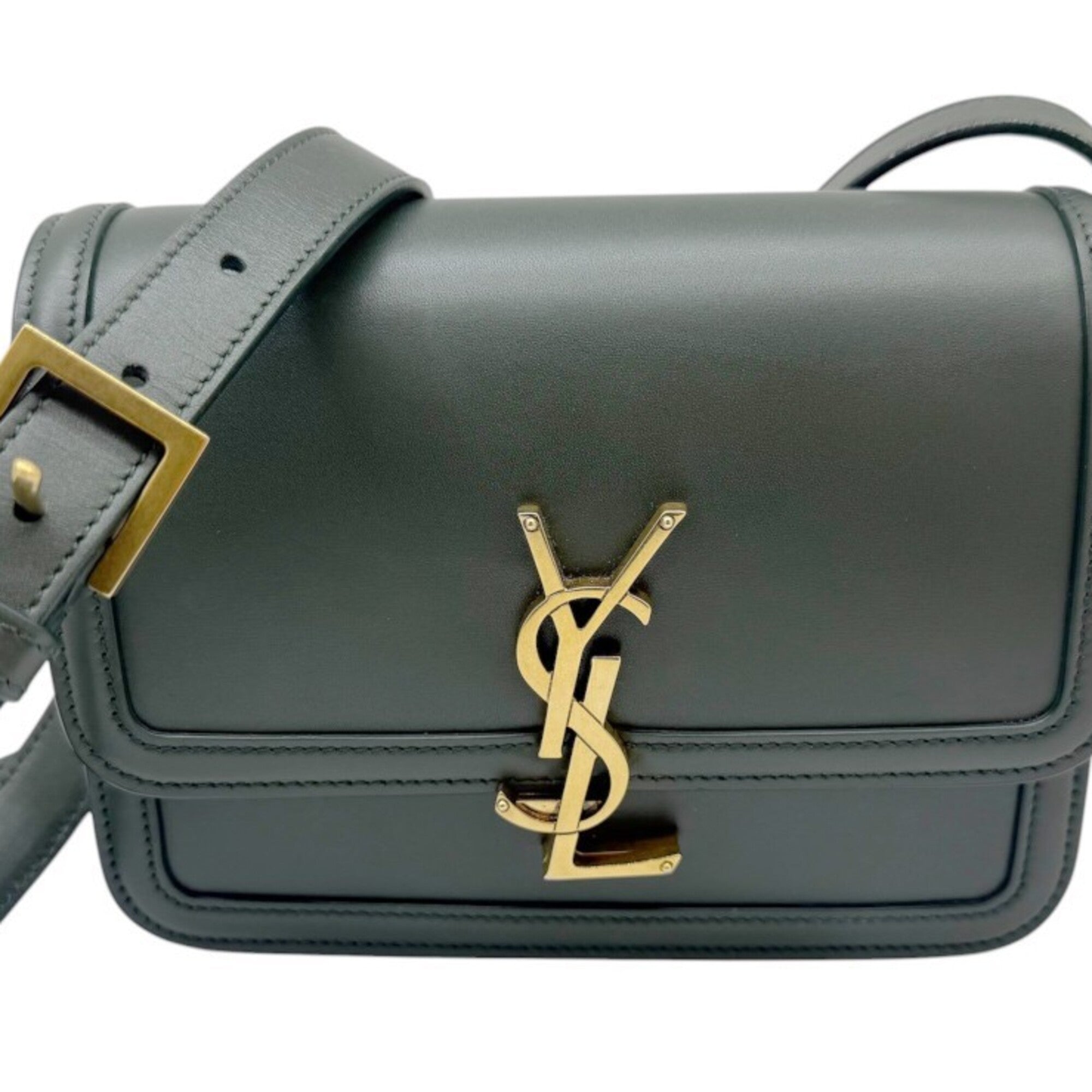 Yves Saint Laurent Dark Green Leather Shoulder Bag (Pre-Owned)