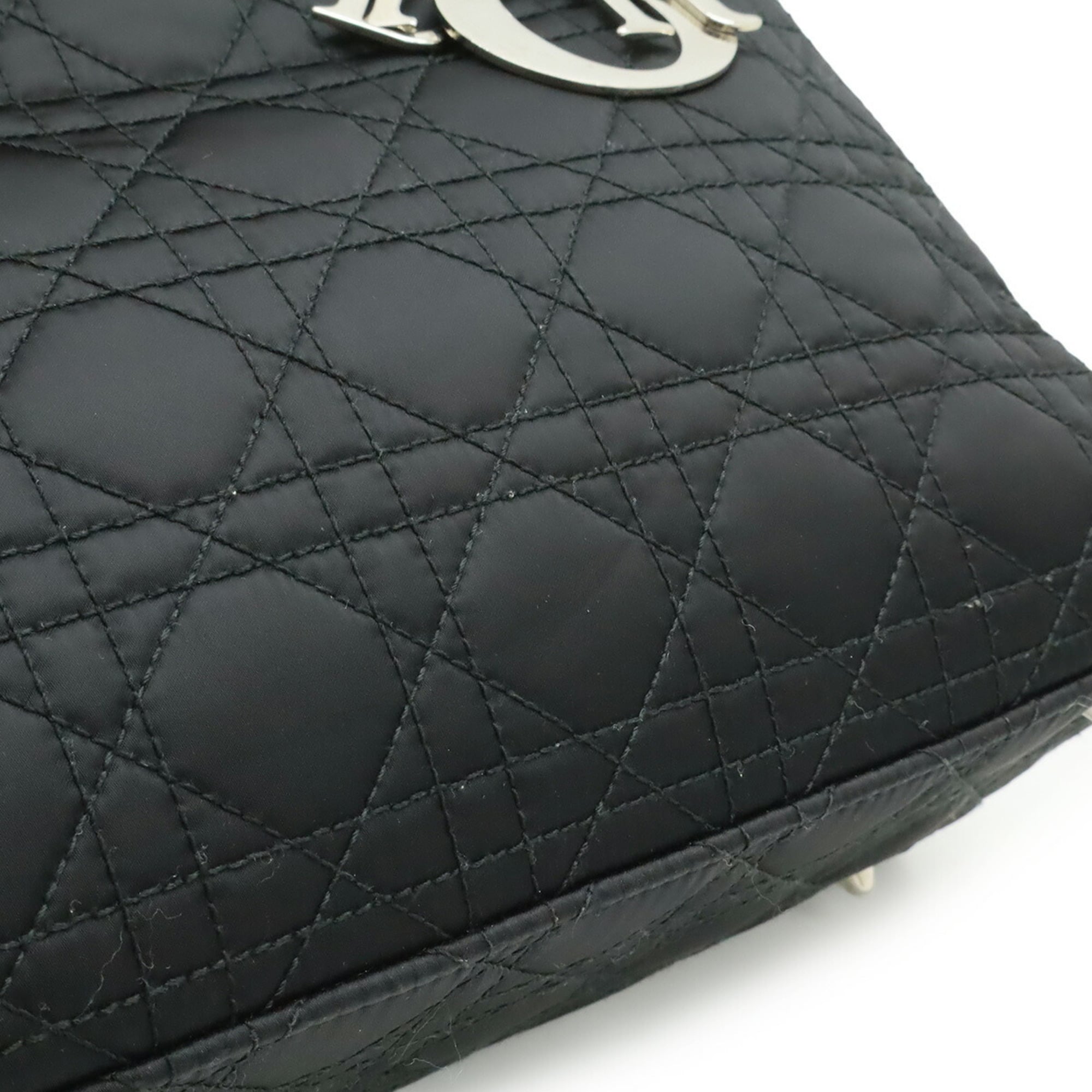 Christian Dior Lady Dior Black Satin Leather Handbag Shoulder Bag (Pre-Owned)