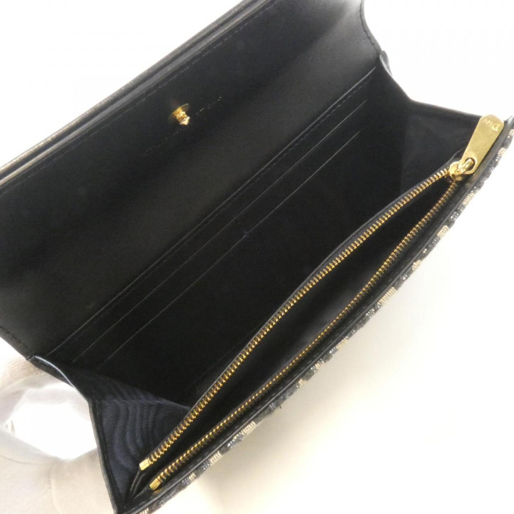 Christian Dior Blue Leather Canvas Long Wallet (Bi-Fold) (Pre-Owned)