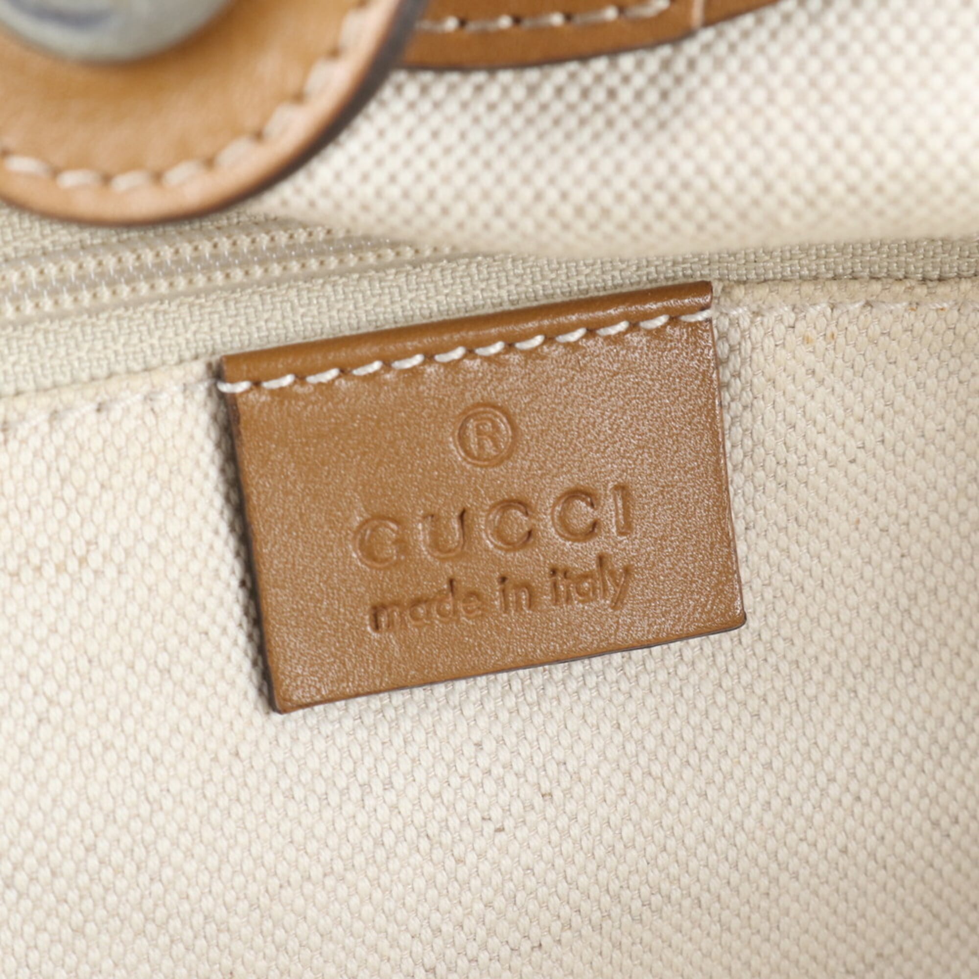 Gucci Brown Leather Canvas Handbag Shoulder Bag Tote Bag (Pre-Owned)