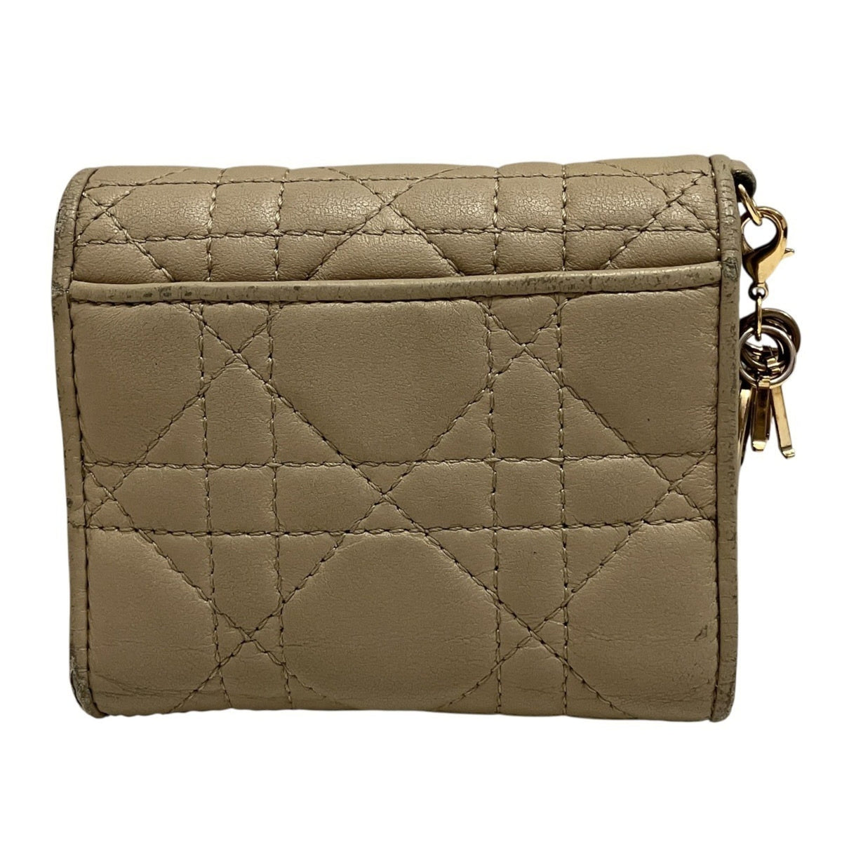 Christian Dior Lady Dior Beige Leather Wallet (Tri-Fold) (Pre-Owned)