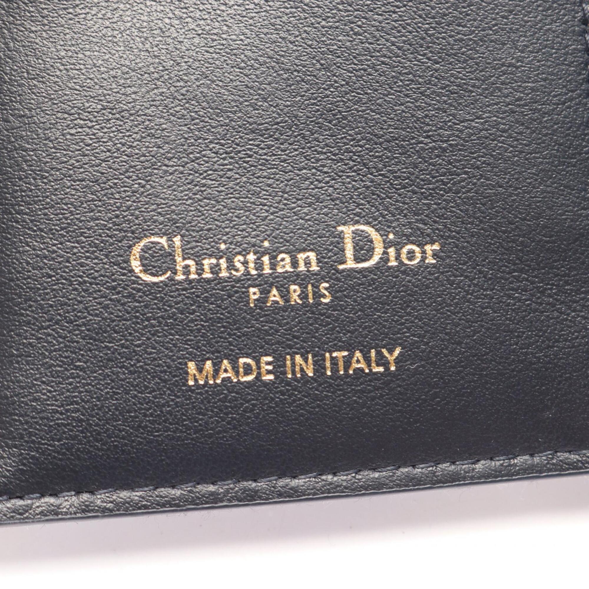 Christian Dior Beige Navy Leather Canvas Wallet (Bi-Fold) (Pre-Owned)
