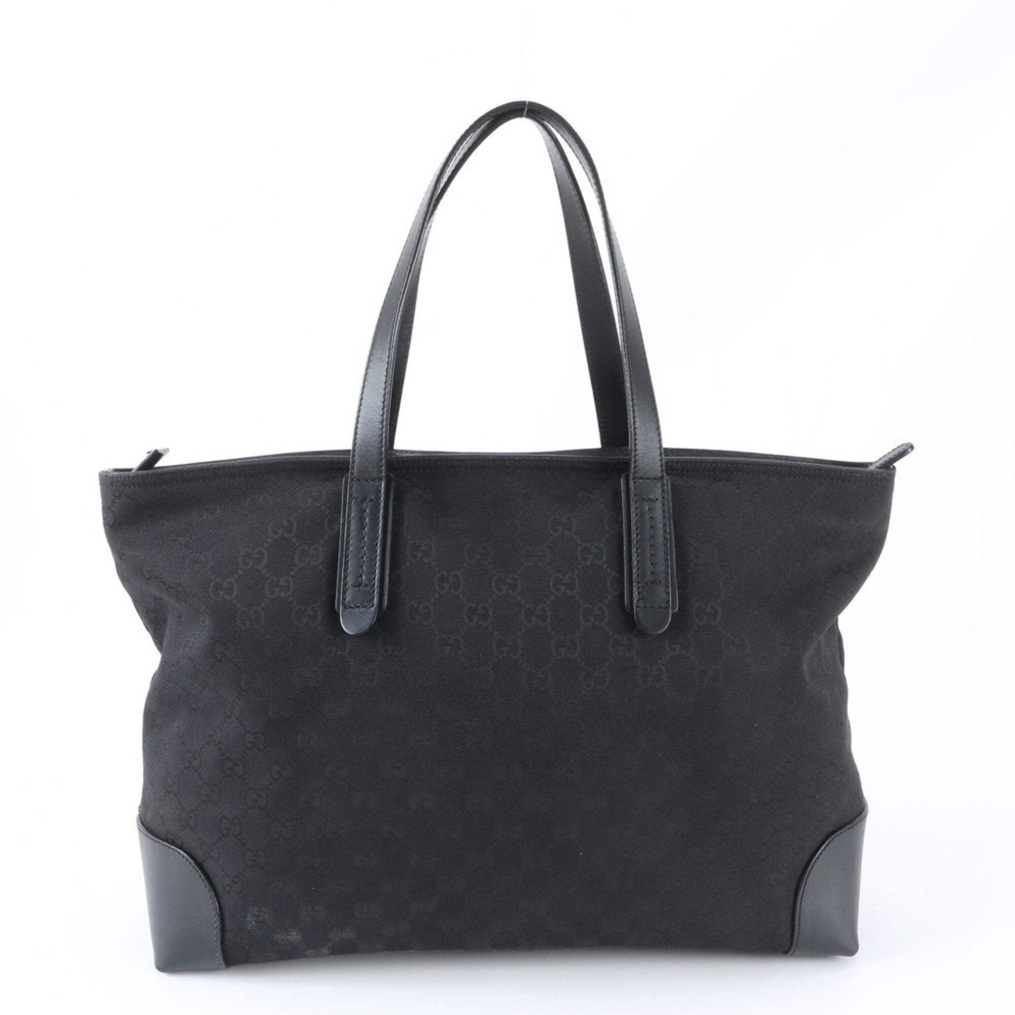 Gucci Black Leather Canvas Shoulder Bag Tote Bag (Pre-Owned)