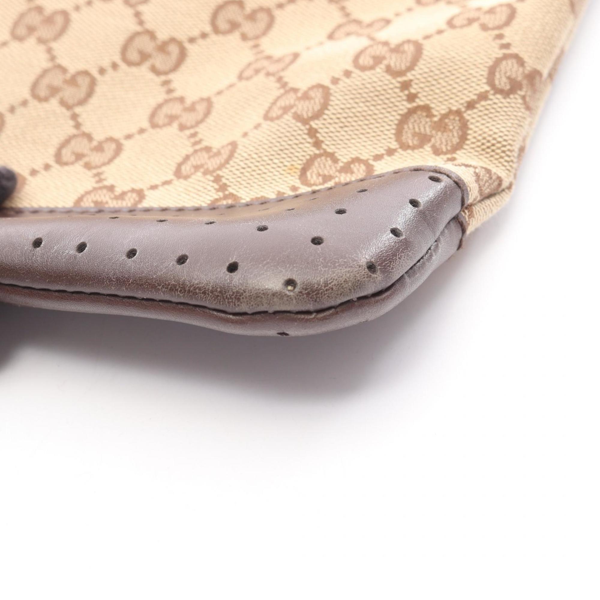 Gucci Beige Brown Gg Canvas Leather Shoulder Bag (Pre-Owned)