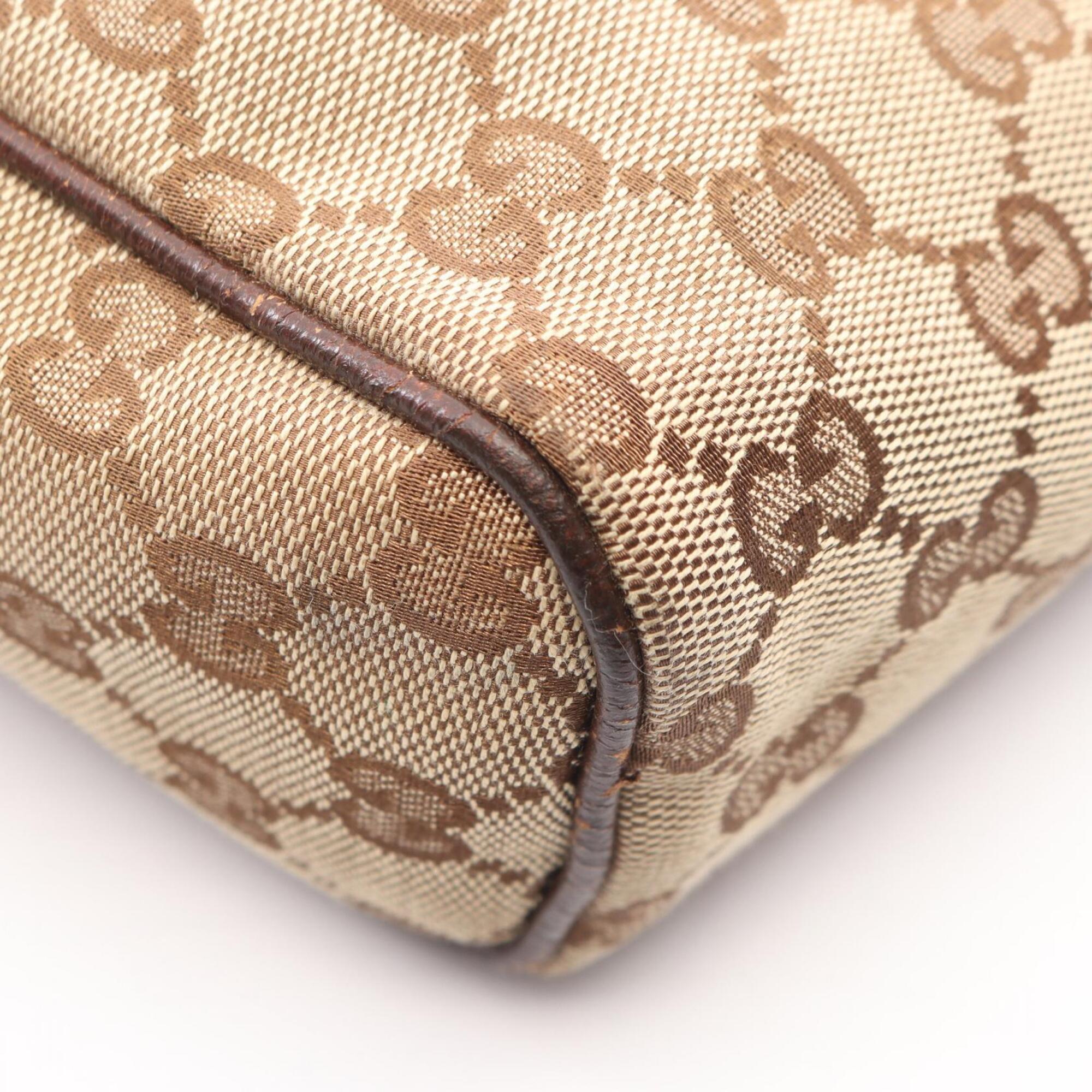 Gucci Beige Brown Canvas Leather Handbag Shoulder Bag (Pre-Owned)