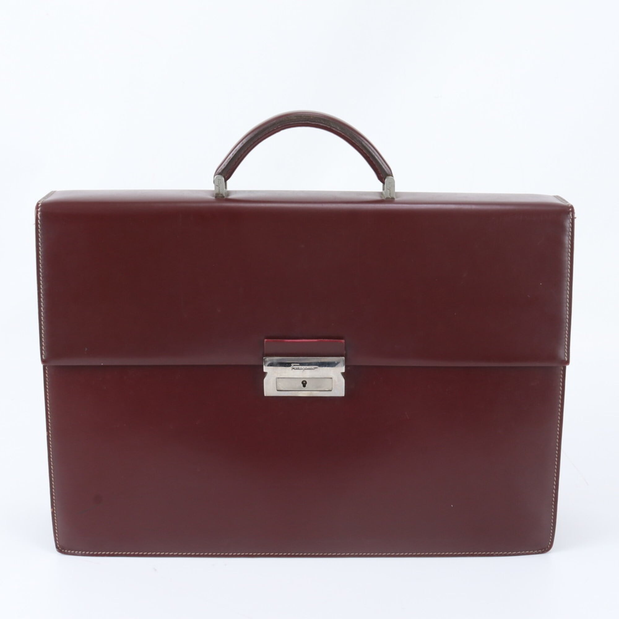 Salvatore Ferragamo Red Color Wine Leather Briefcase Tote Bag (Pre-Owned)
