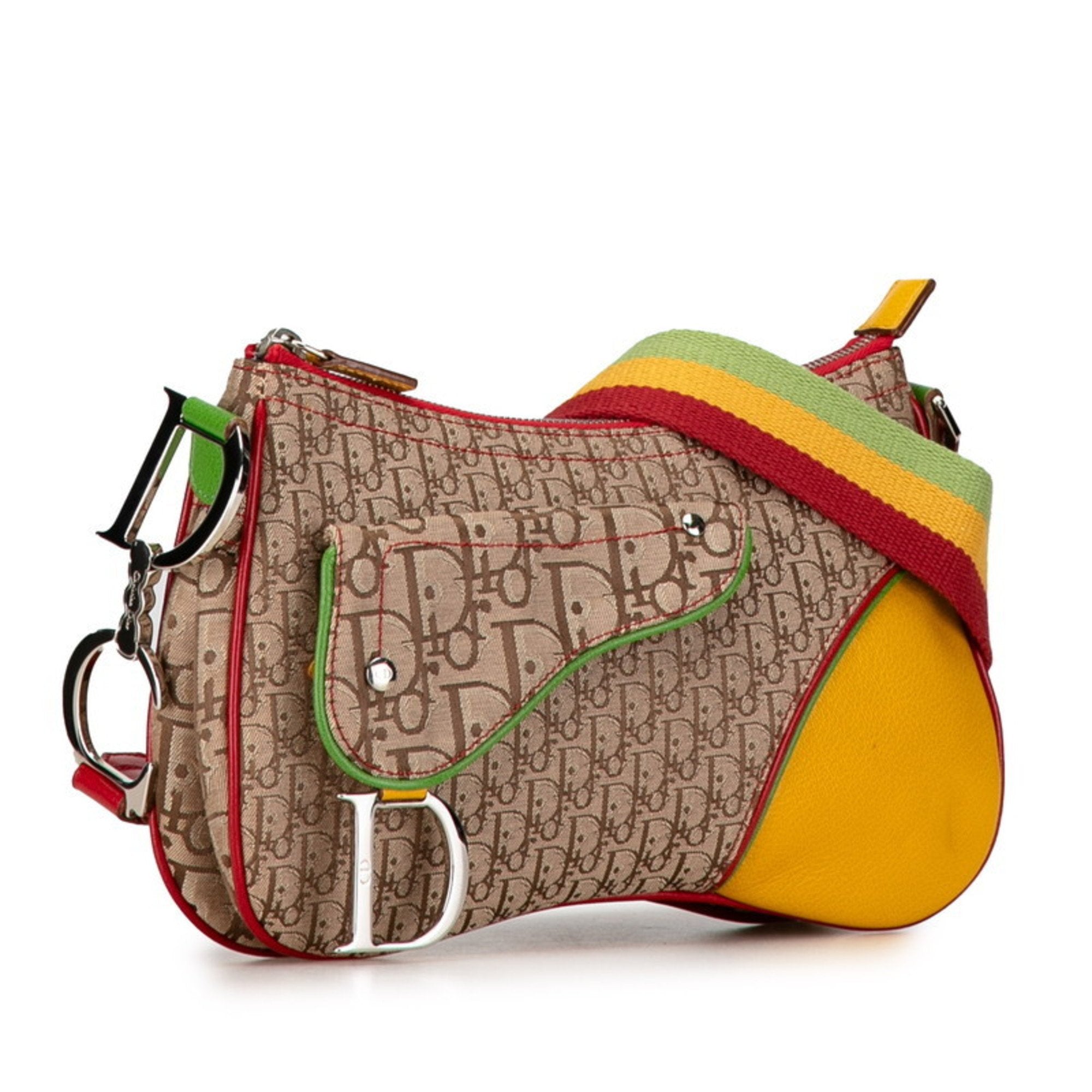 Christian Dior Beige Brown Yellow Canvas Leather Handbag Pochette Pouch Shoulder Bag (Pre-Owned)