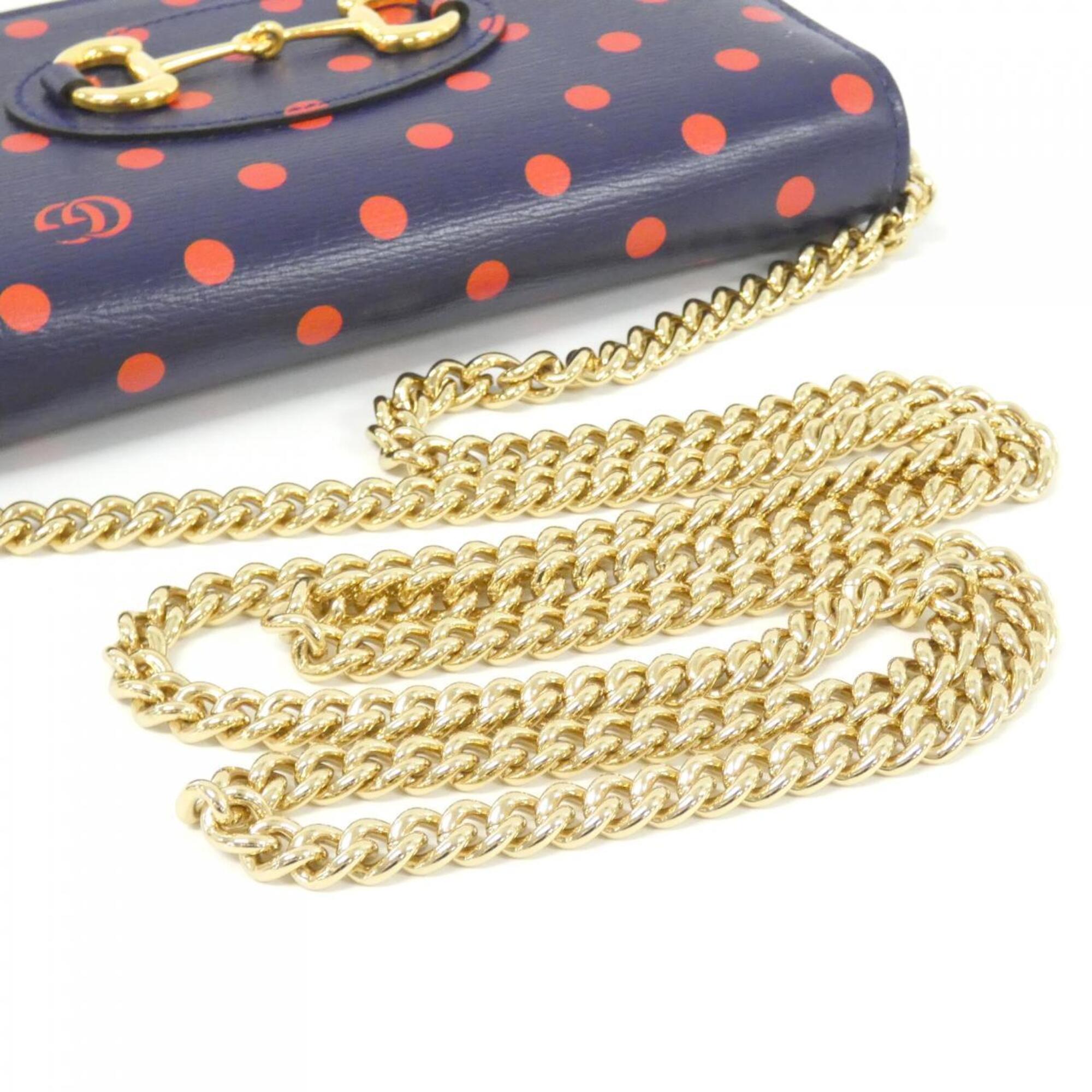 Gucci Blue Red Color Leather Chain/Shoulder Wallet (Pre-Owned)
