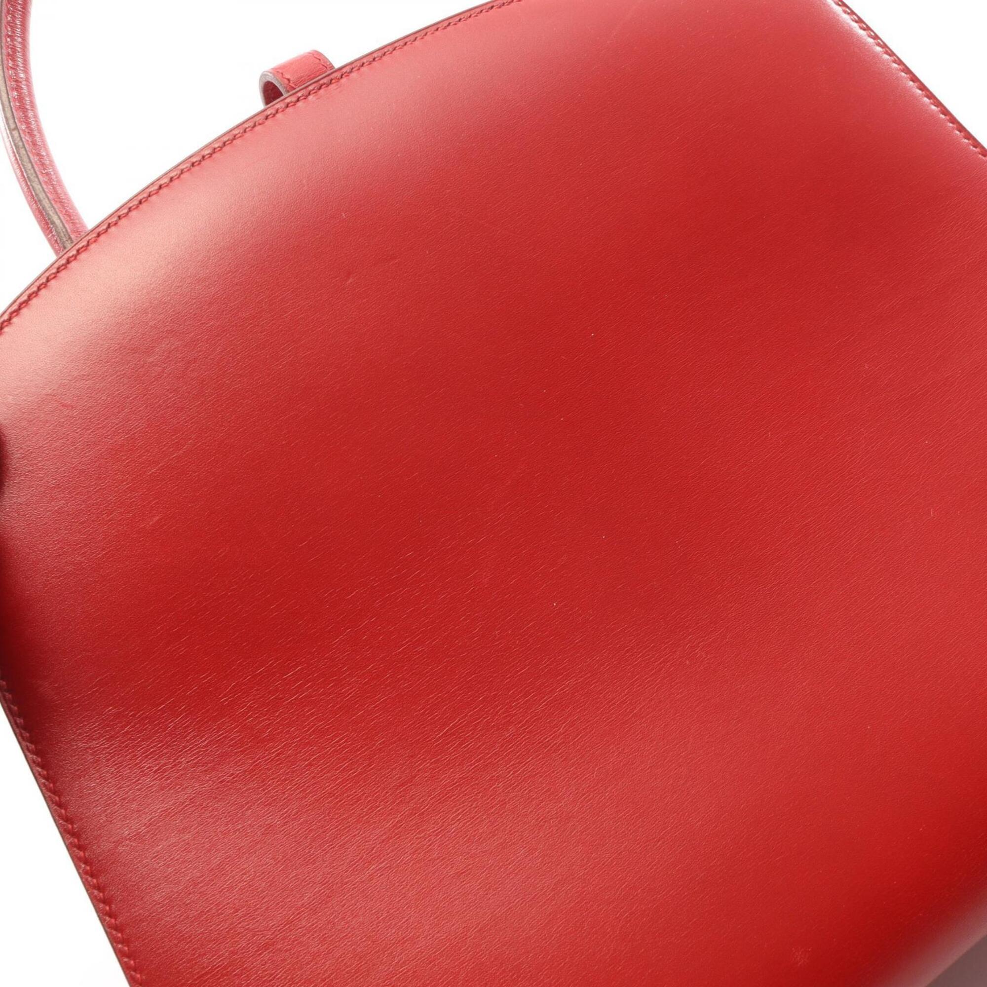 Hermes Red Color Box Calf Leather Leather Handbag (Pre-Owned)