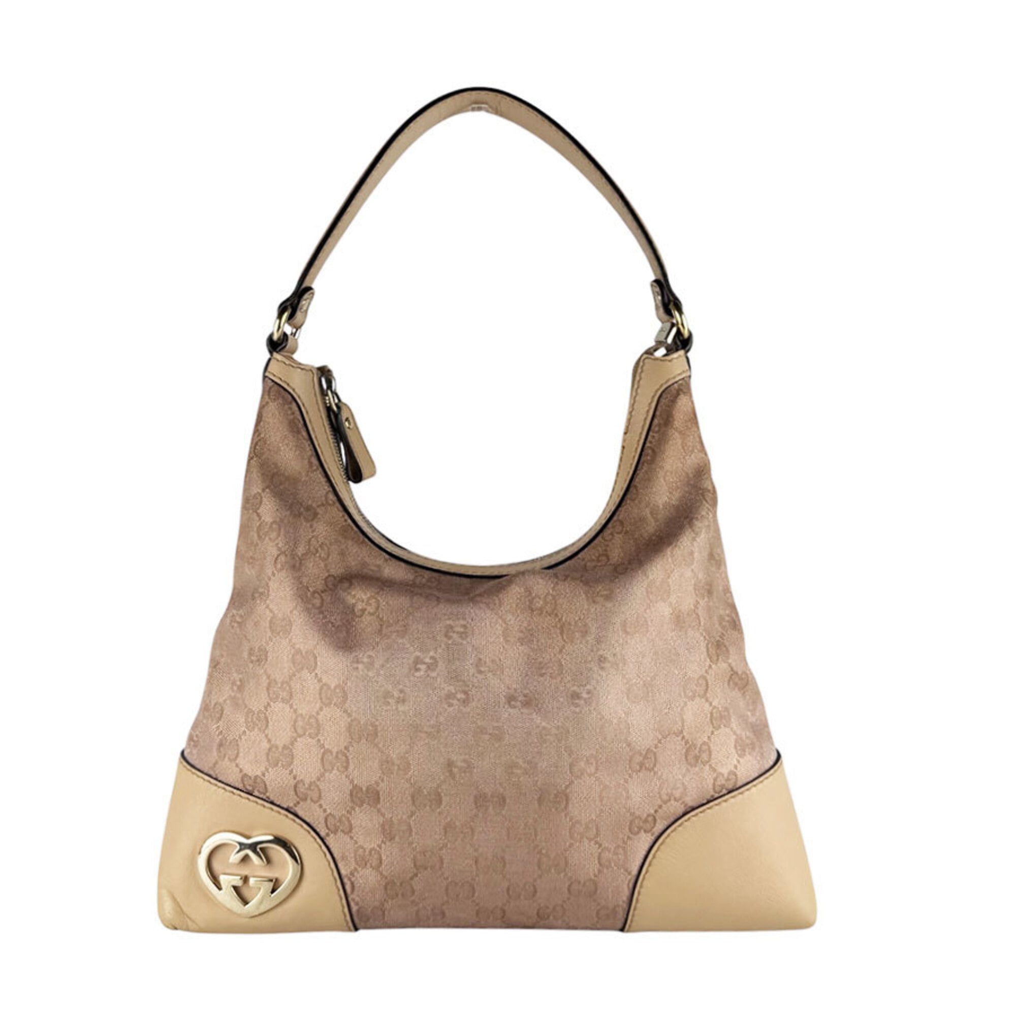 Gucci Beige Metallic Pink Beige Gg Canvas Shoulder Bag (Pre-Owned)