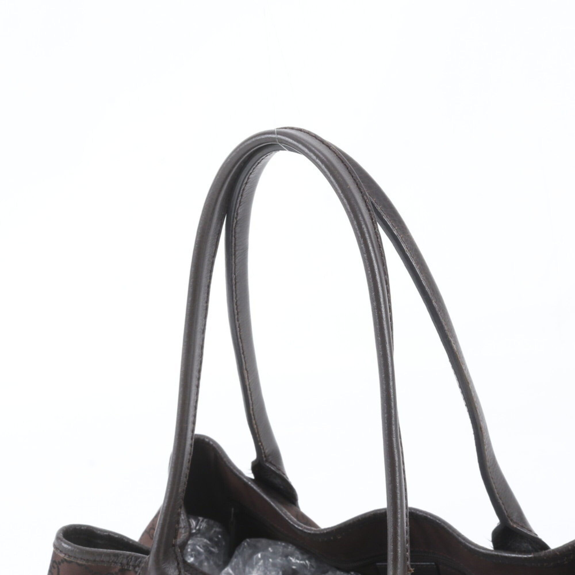 Gucci Sherry Line Dark Brown Nylon Leather Handbag Shoulder Bag Tote Bag (Pre-Owned)
