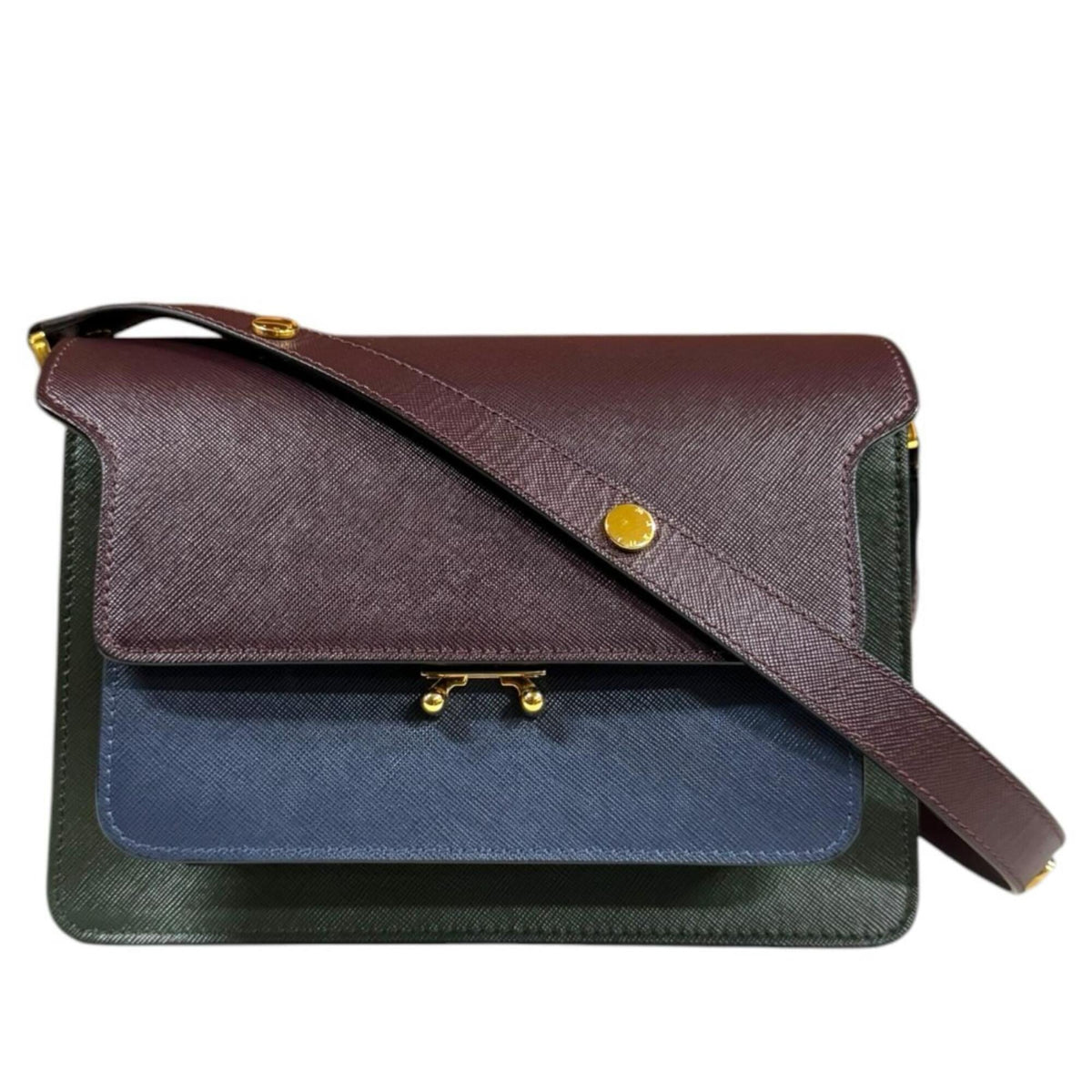 Marni Brown Green Navy Leather Shoulder Bag (Pre-Owned)
