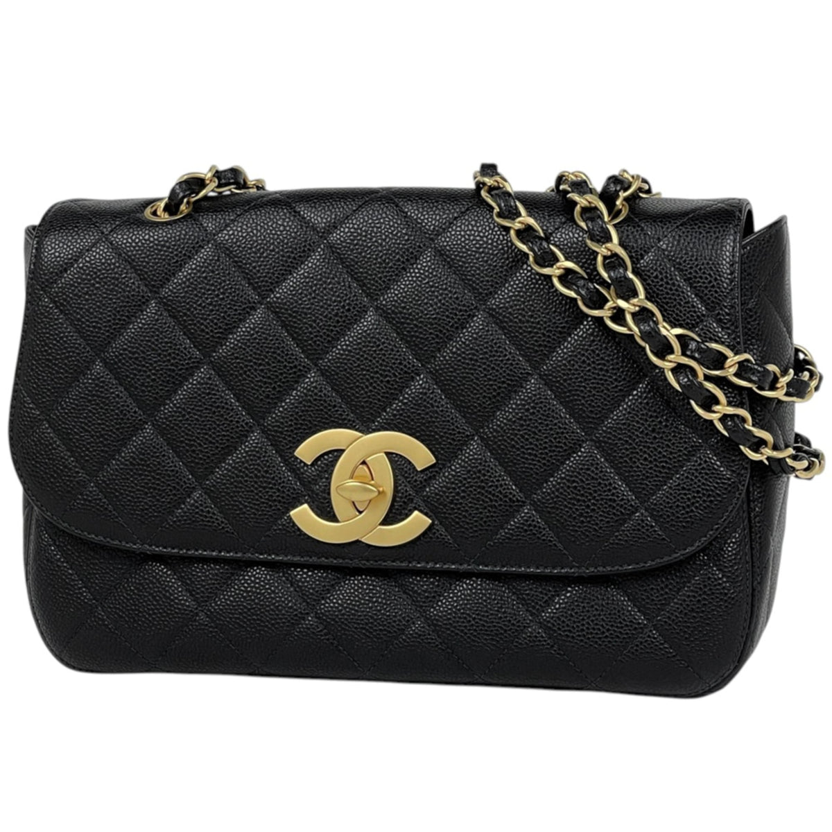 Chanel Matelasse Black Grained Calfskin Shoulder Bag (Pre-Owned)