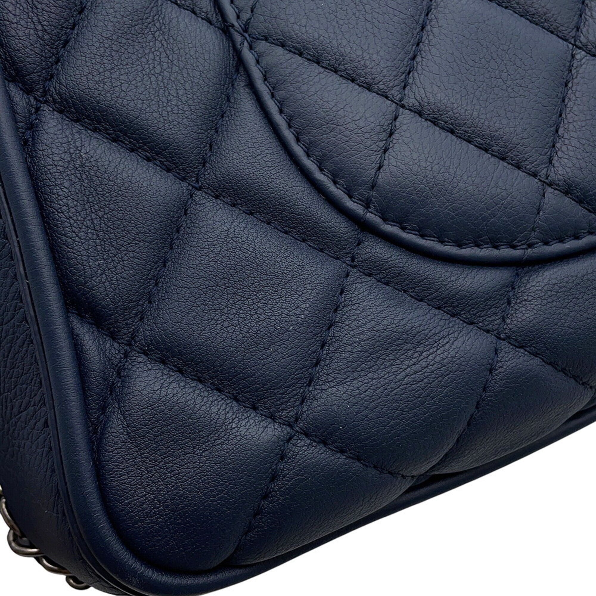 Chanel Navy Leather Handbag Shoulder Bag (Pre-Owned)