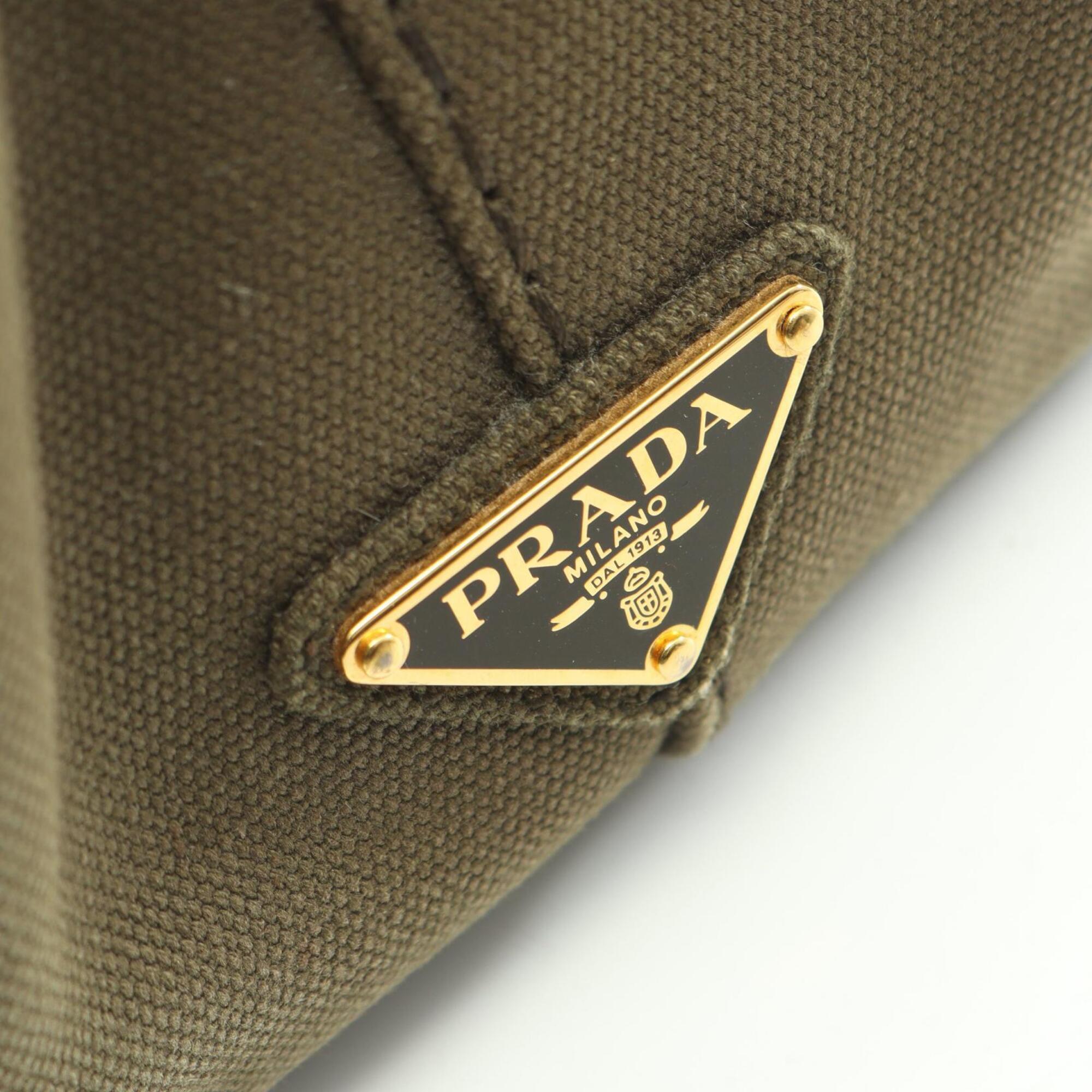 Prada Khaki Canvas Handbag Tote Bag (Pre-Owned)