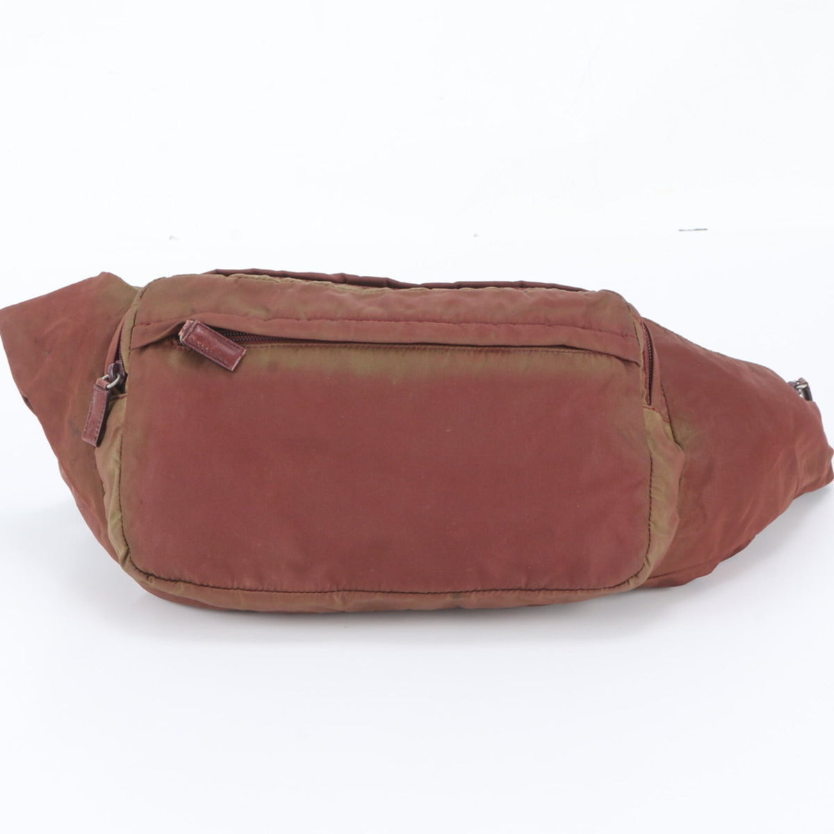 Prada Red Color Wine Leather Nylon Pouch Sling Bag (Pre-Owned)