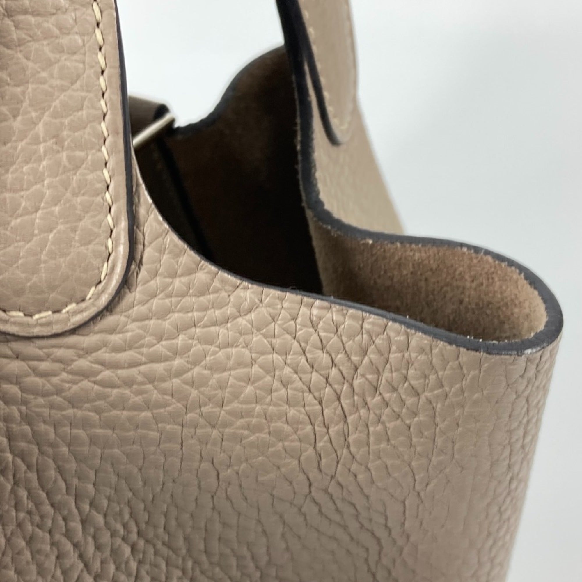 Hermes Picotin Gray Gris Tourterelle Taurillon Clemence Leather Handbag Tote Bag (Pre-Owned)