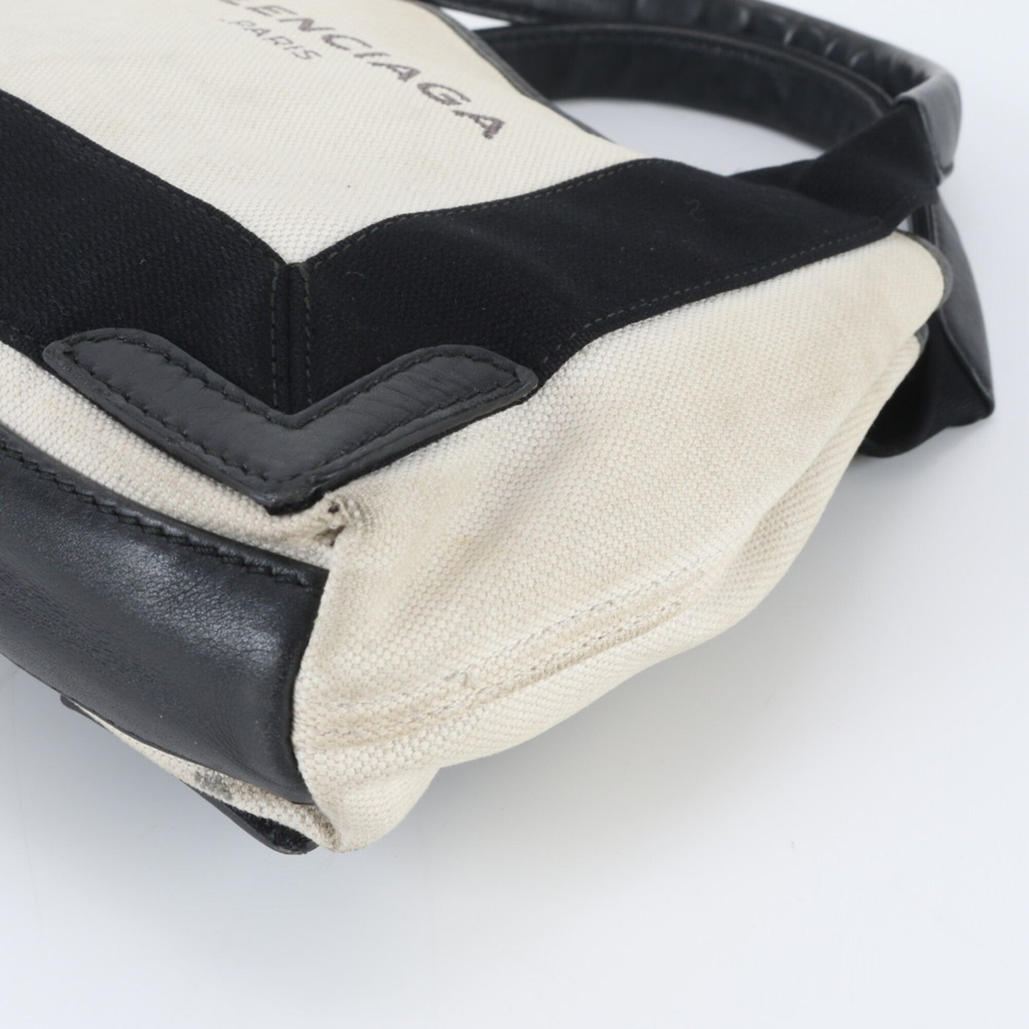 Balenciaga Black Navy White Leather Canvas Handbag Tote Bag (Pre-Owned)