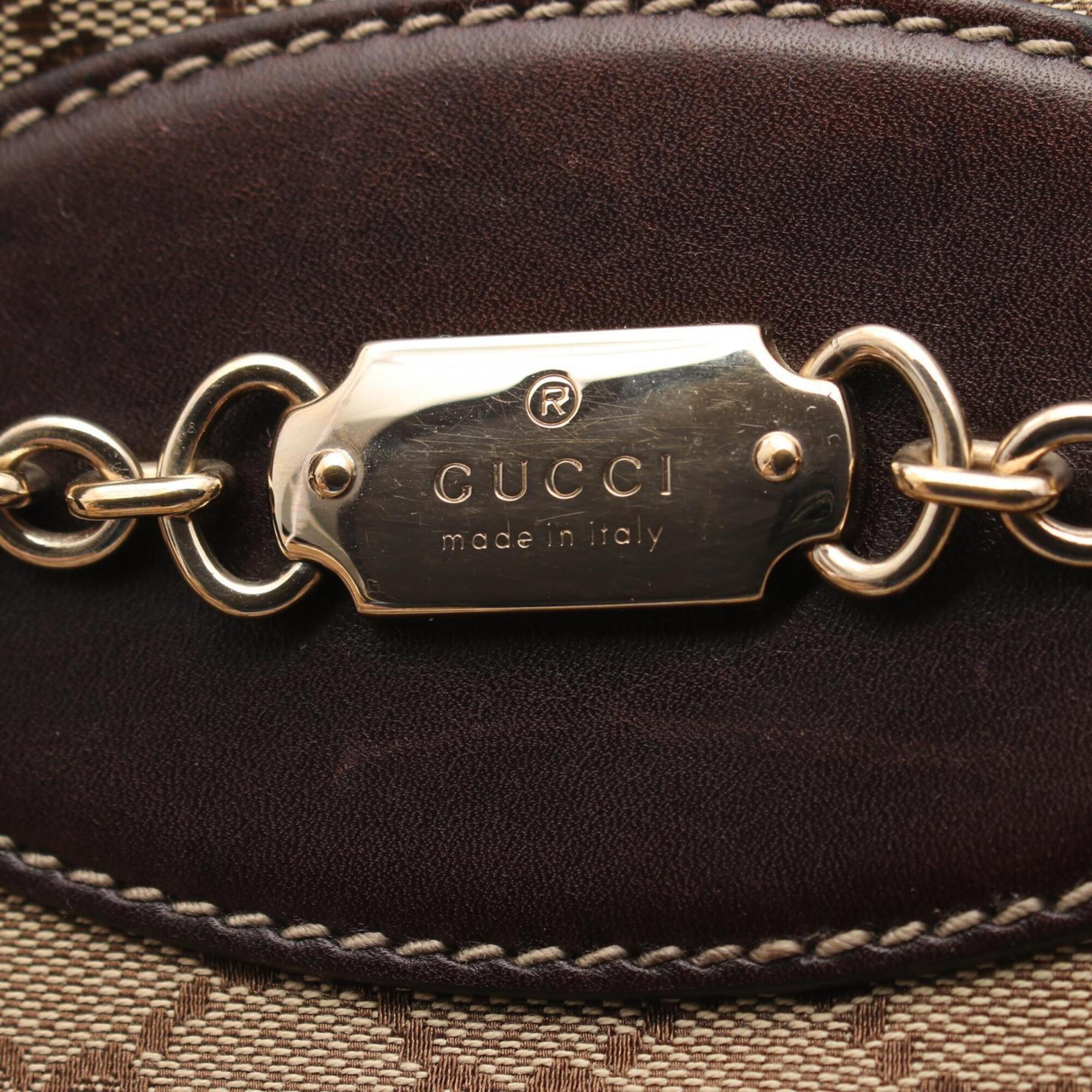 Gucci Gg Canvas Beige Brown Gg Canvas Leather Handbag Tote Bag (Pre-Owned)