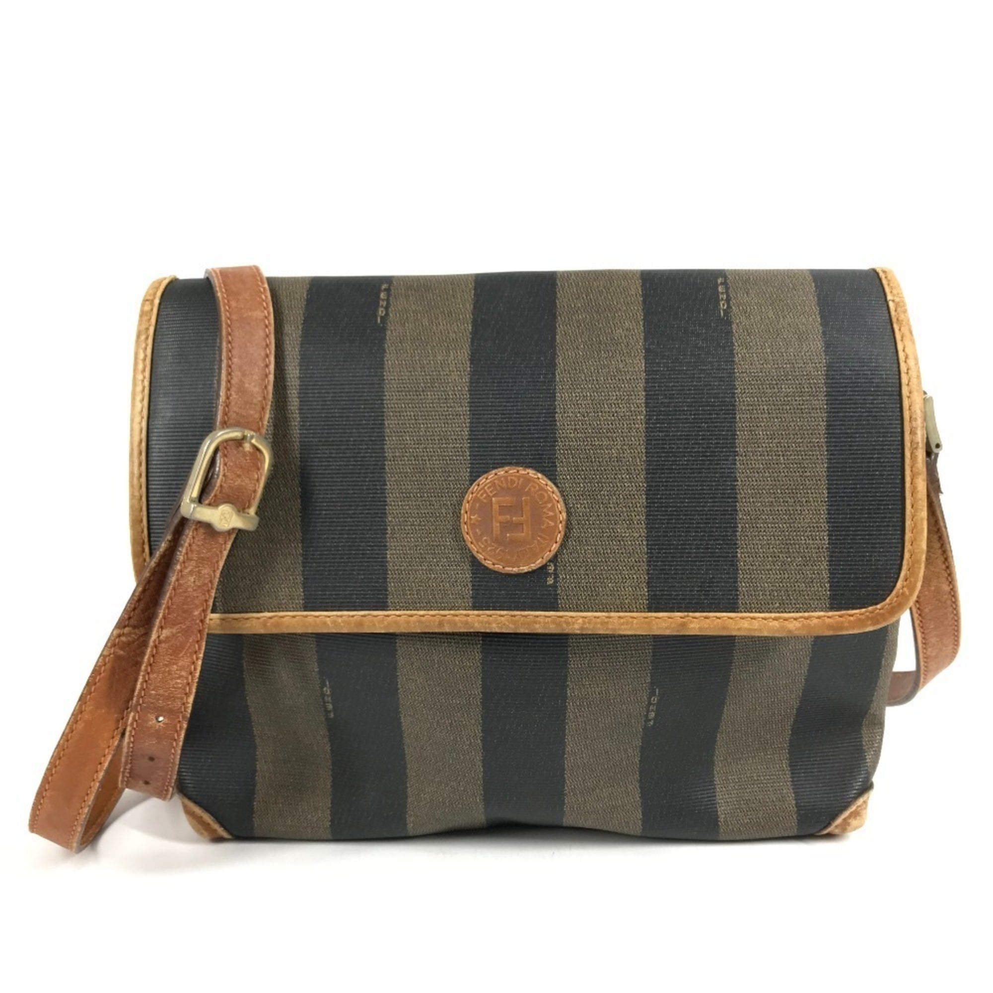 Fendi Brown Khaki Pvc Leather Pochette Shoulder Bag (Pre-Owned)