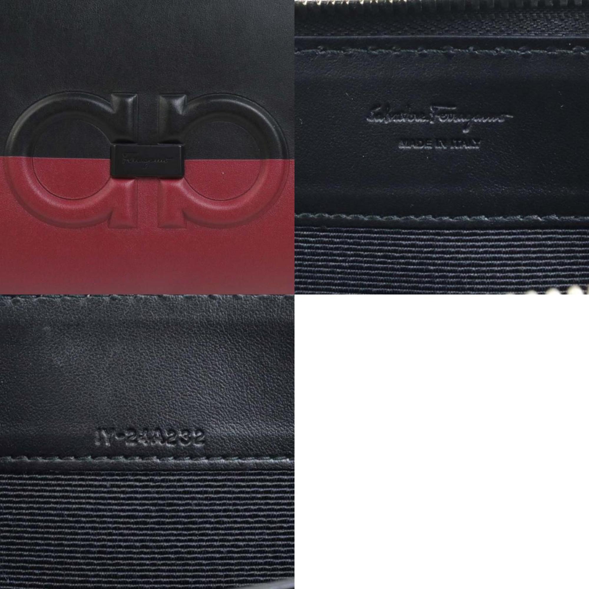 Salvatore Ferragamo Black Dark Red Leather Clutch Bag (Pre-Owned)