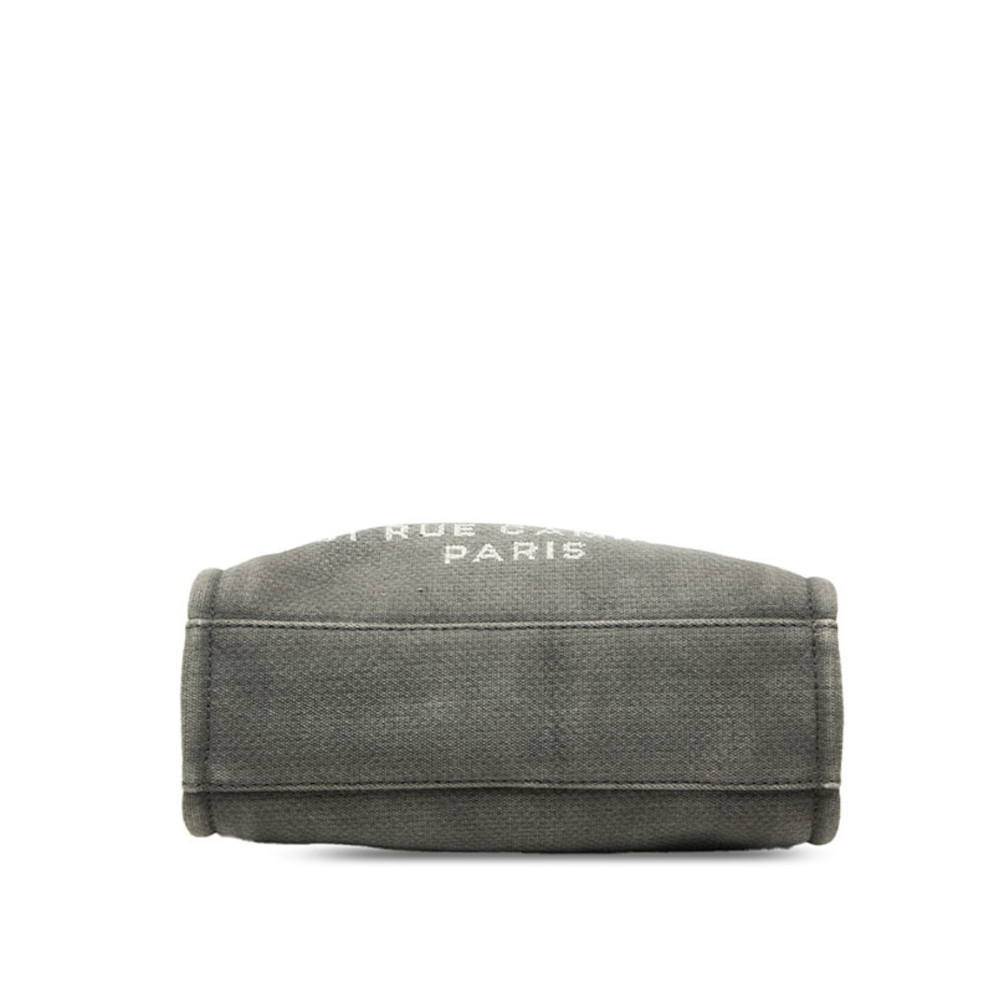 Chanel Black Gray Canvas Leather Shoulder Bag Tote Bag (Pre-Owned)
