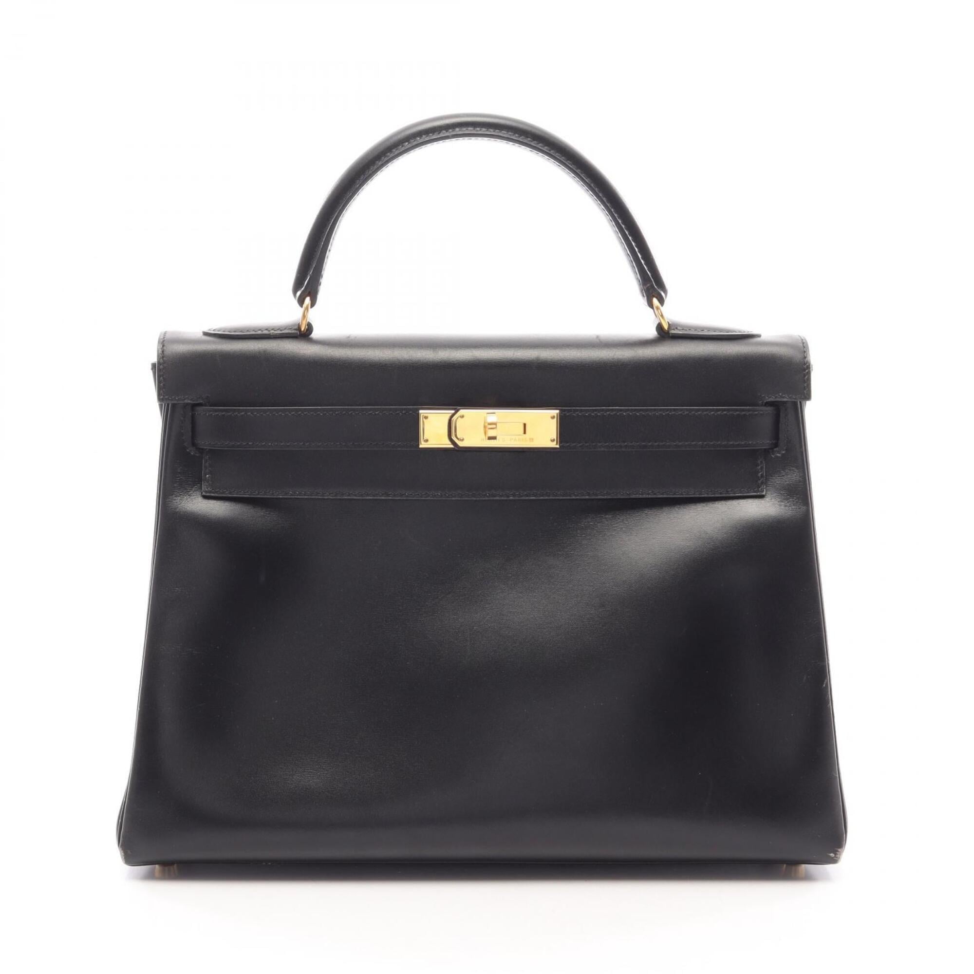 Hermes Black Box Calf Leather Handbag (Pre-Owned)