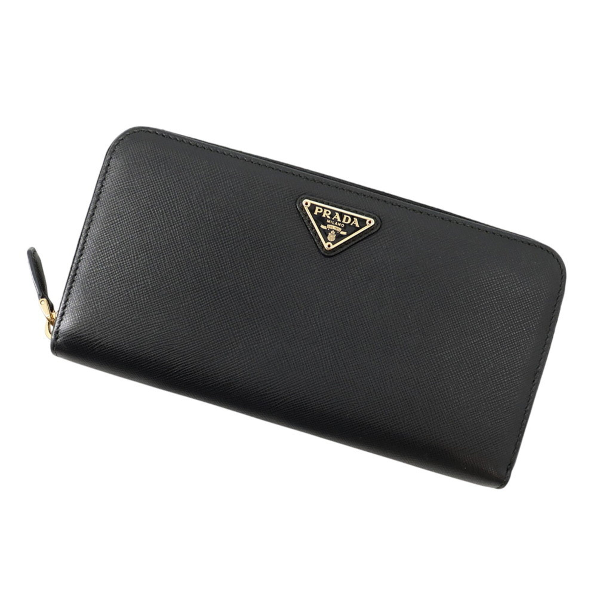 Prada Black Saffiano Triangle Long Wallet (Bi-Fold) (Pre-Owned)