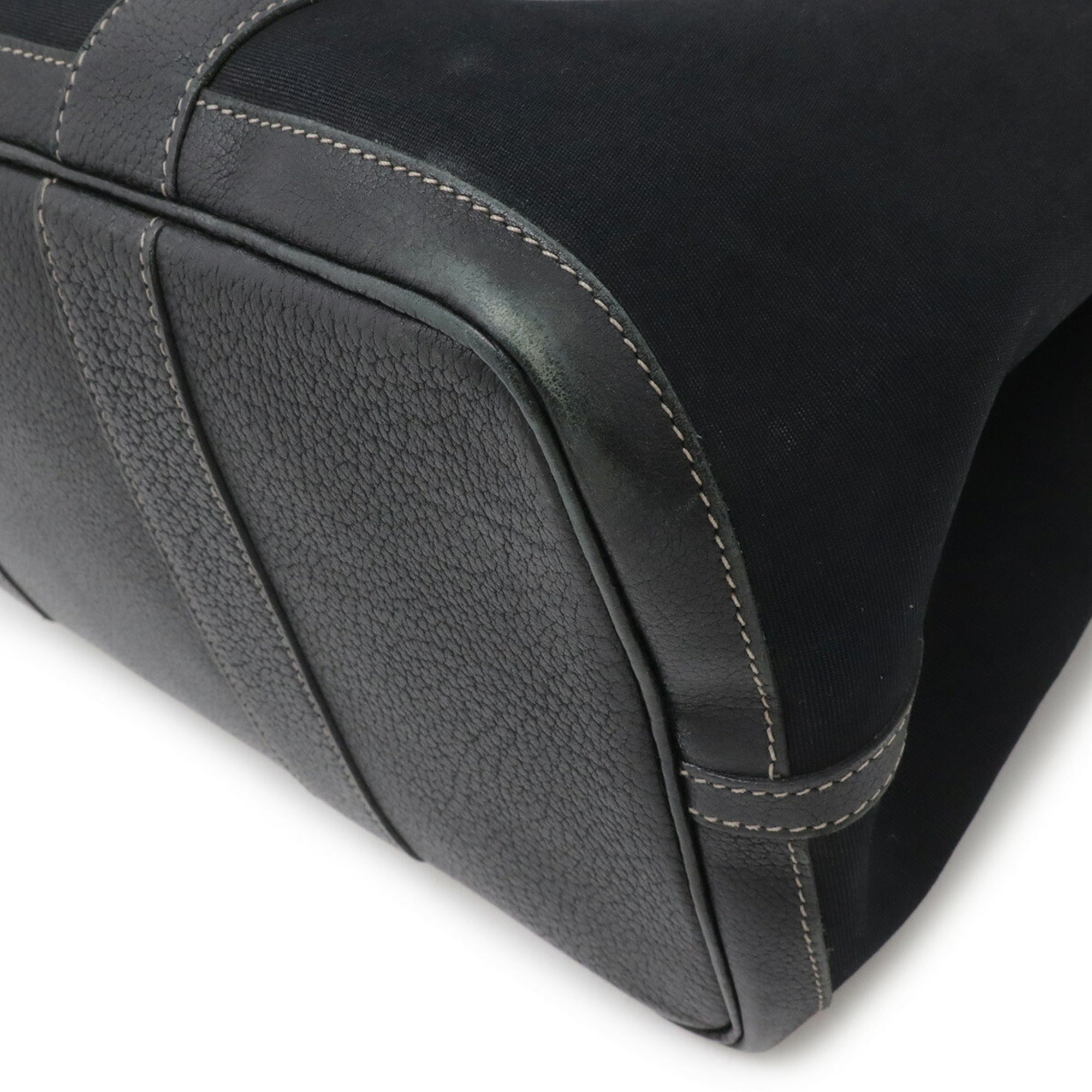 Hermes Garden Black Toile Officier Leather Handbag Tote Bag (Pre-Owned)