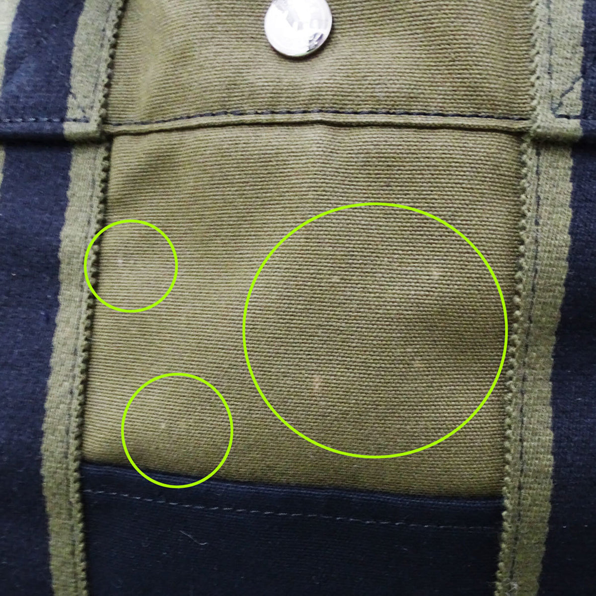 Hermes Green Khaki Navy Canvas Handbag Tote Bag (Pre-Owned)