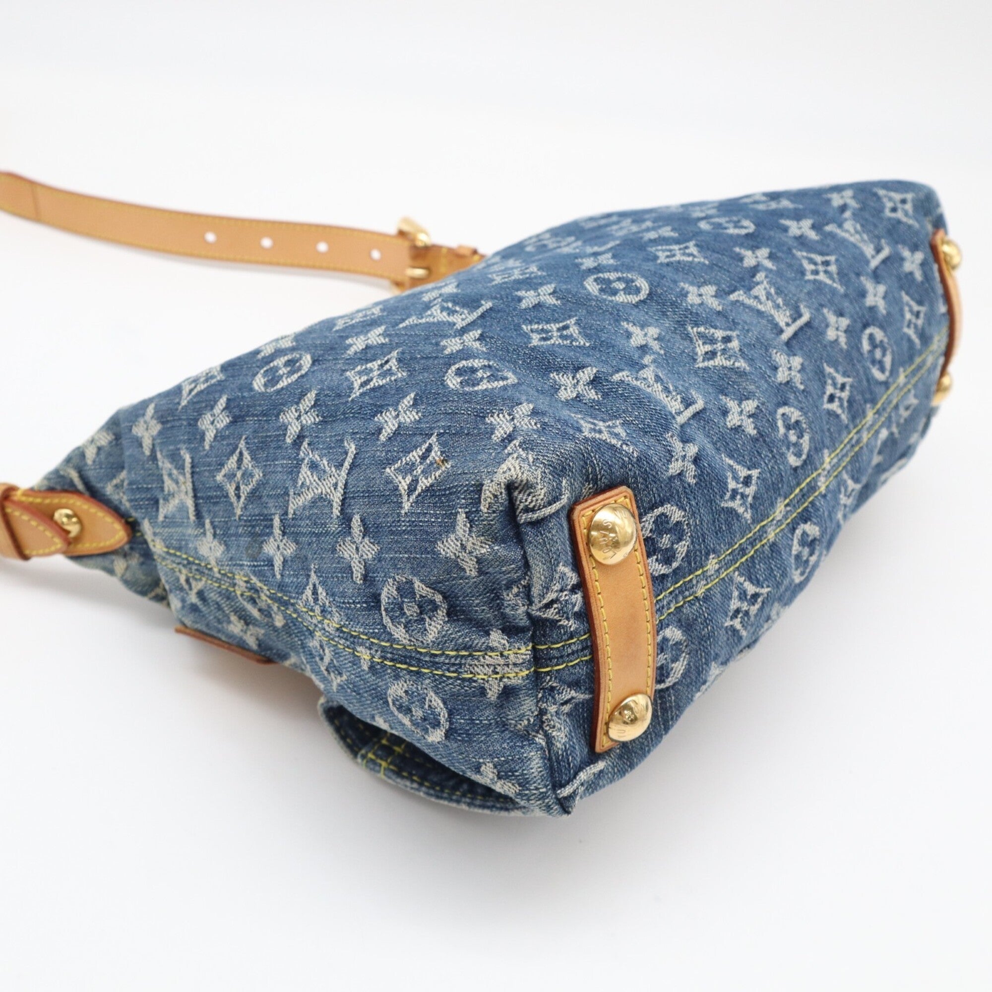 Louis Vuitton Monogram Denim Beige Blue Cotton Leather Shoulder Bag (Pre-Owned)