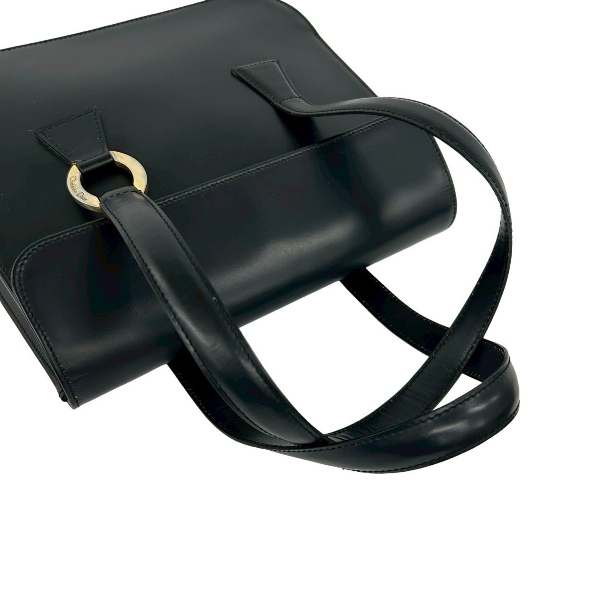 Christian Dior Black Leather Handbag Tote Bag (Pre-Owned)