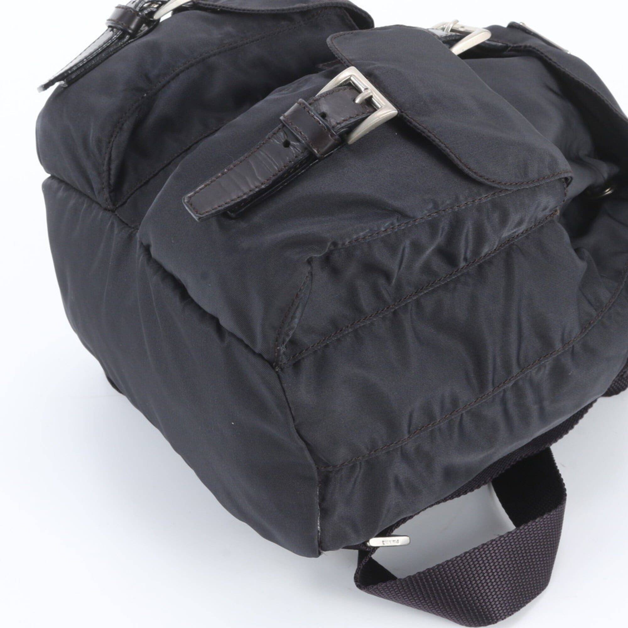Prada Navy Leather Nylon Backpack Shoulder Bag (Pre-Owned)