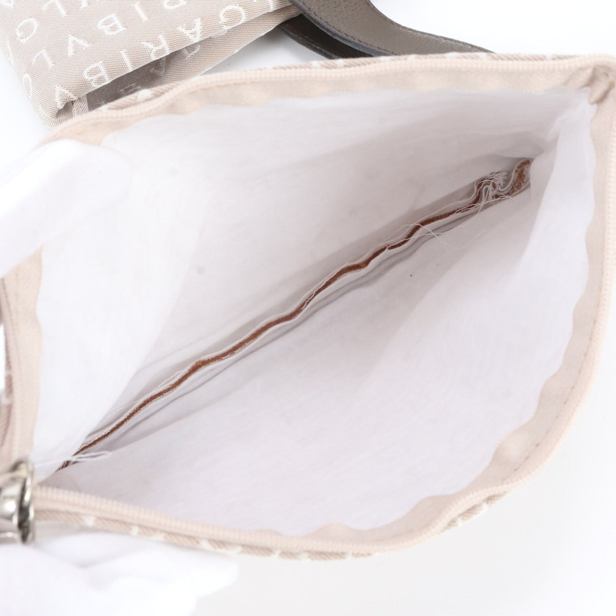 Bvlgari Beige Leather Canvas Handbag Pouch Shoulder Bag Tote Bag (Pre-Owned)