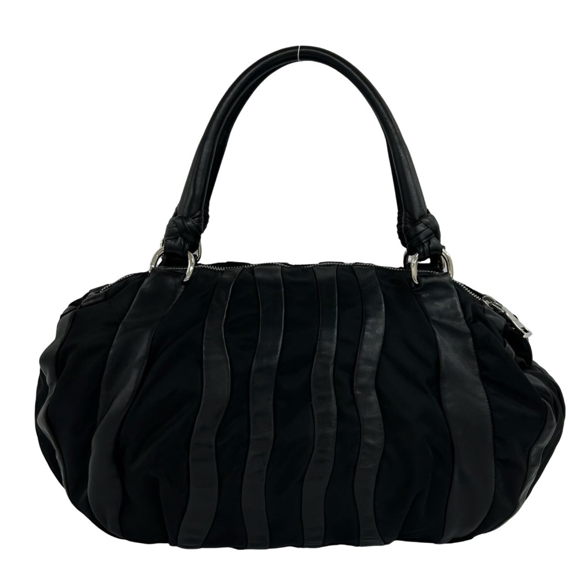 Prada Black Nylon Leather Boston Bag Handbag Tote Bag (Pre-Owned)