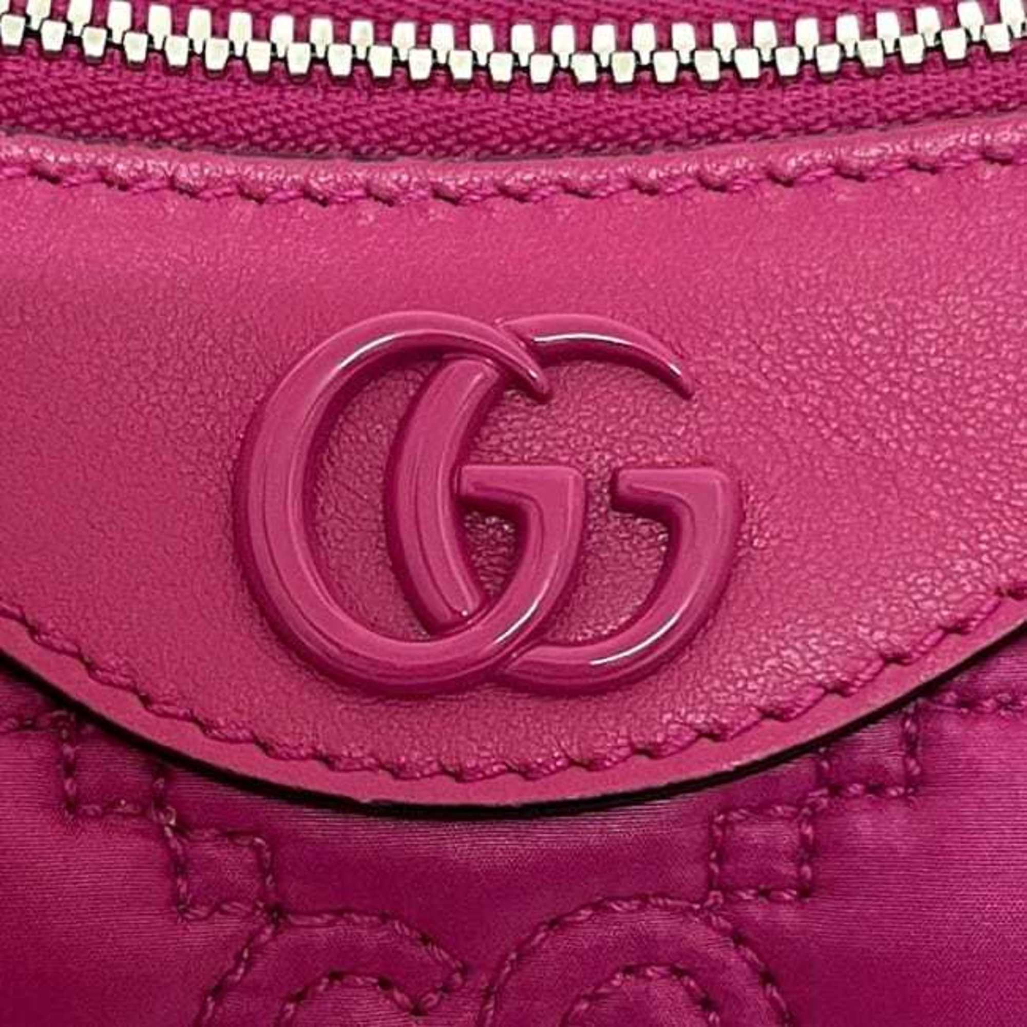 Gucci Pink Nylon Leather Canvas Shoulder Bag (Pre-Owned)