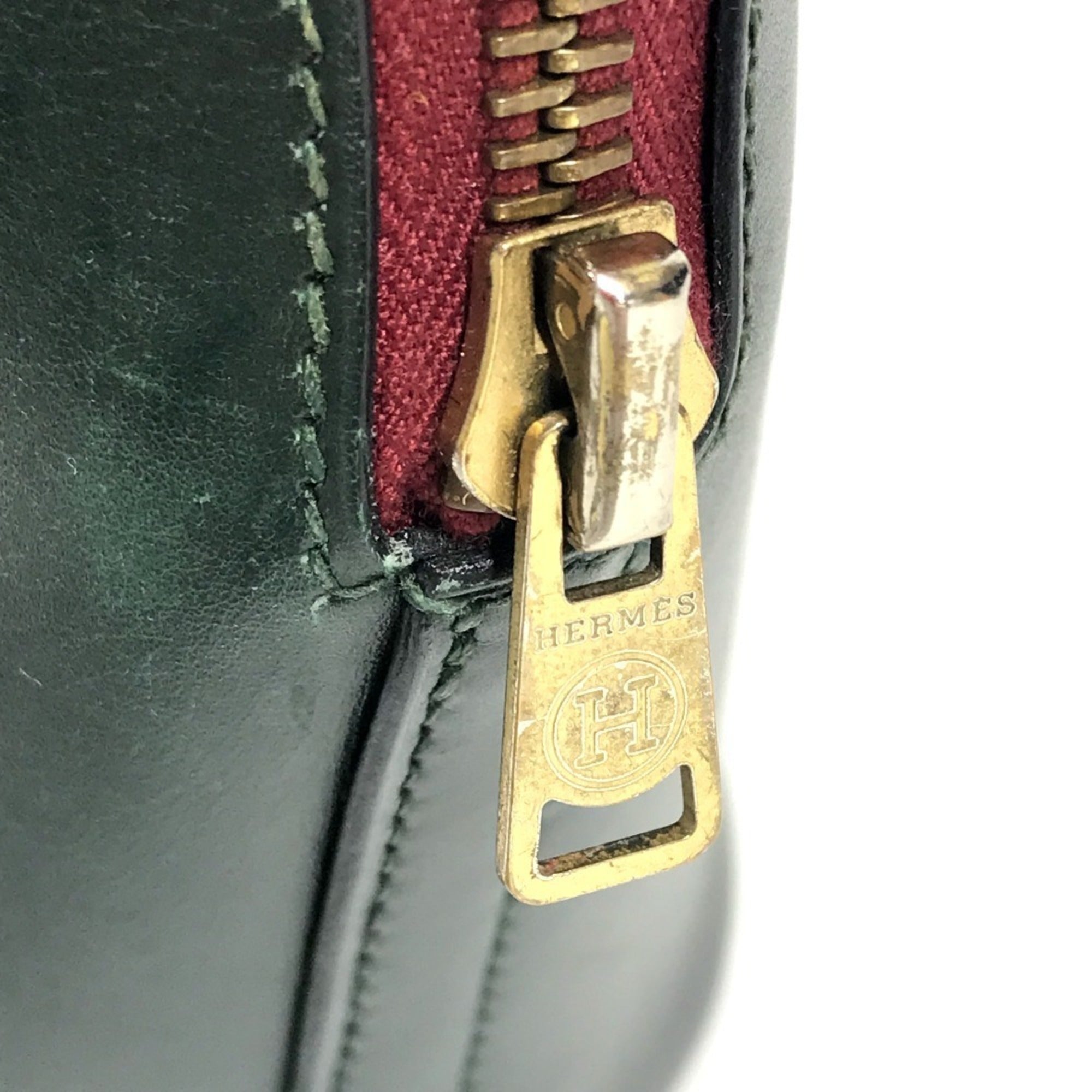 Hermes Green Navy Wine Box Calf Leather Handbag Tote Bag (Pre-Owned)
