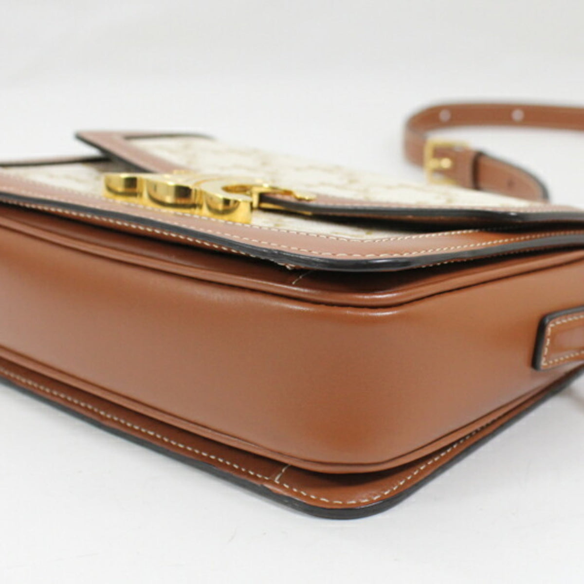 Celine Brown White Canvas Leather Shoulder Bag (Pre-Owned)