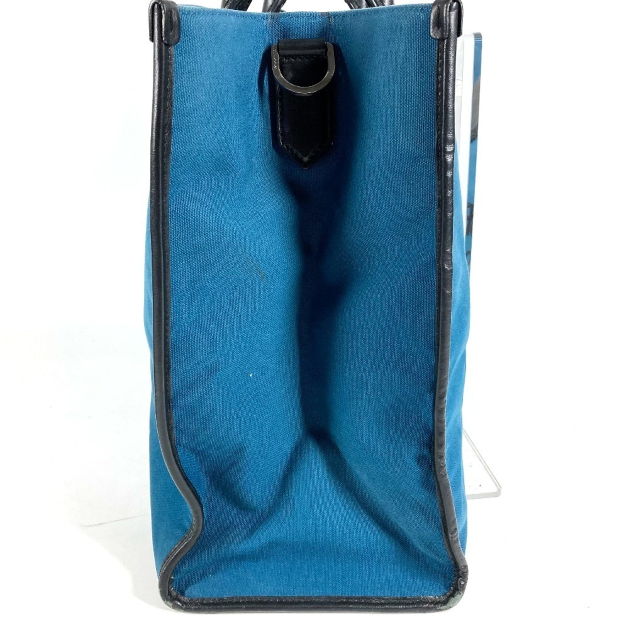 Dolce & Gabbana Black Blue Leather Canvas Shopping Bag Shoulder Bag Tote Bag (Pre-Owned)