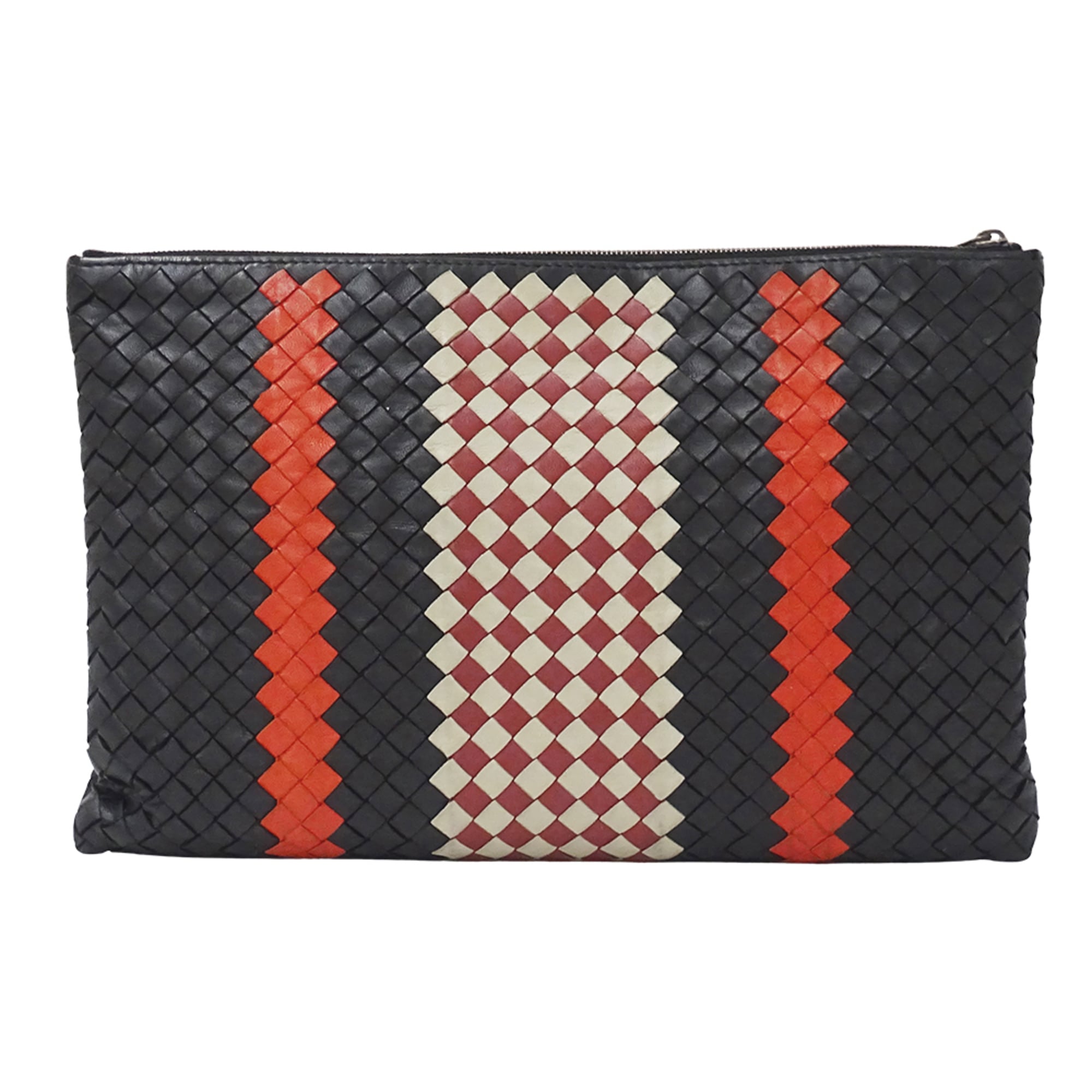 Bottega Veneta Black Red Color Leather Clutch Bag Handbag (Pre-Owned)
