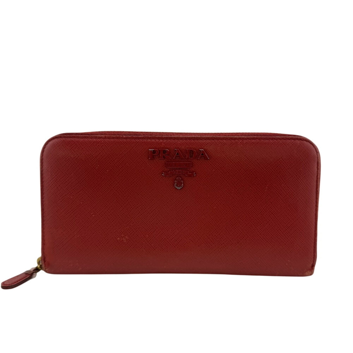 Prada Saffiano Fuoco Red Color Leather Long Wallet (Bi-Fold) (Pre-Owned)