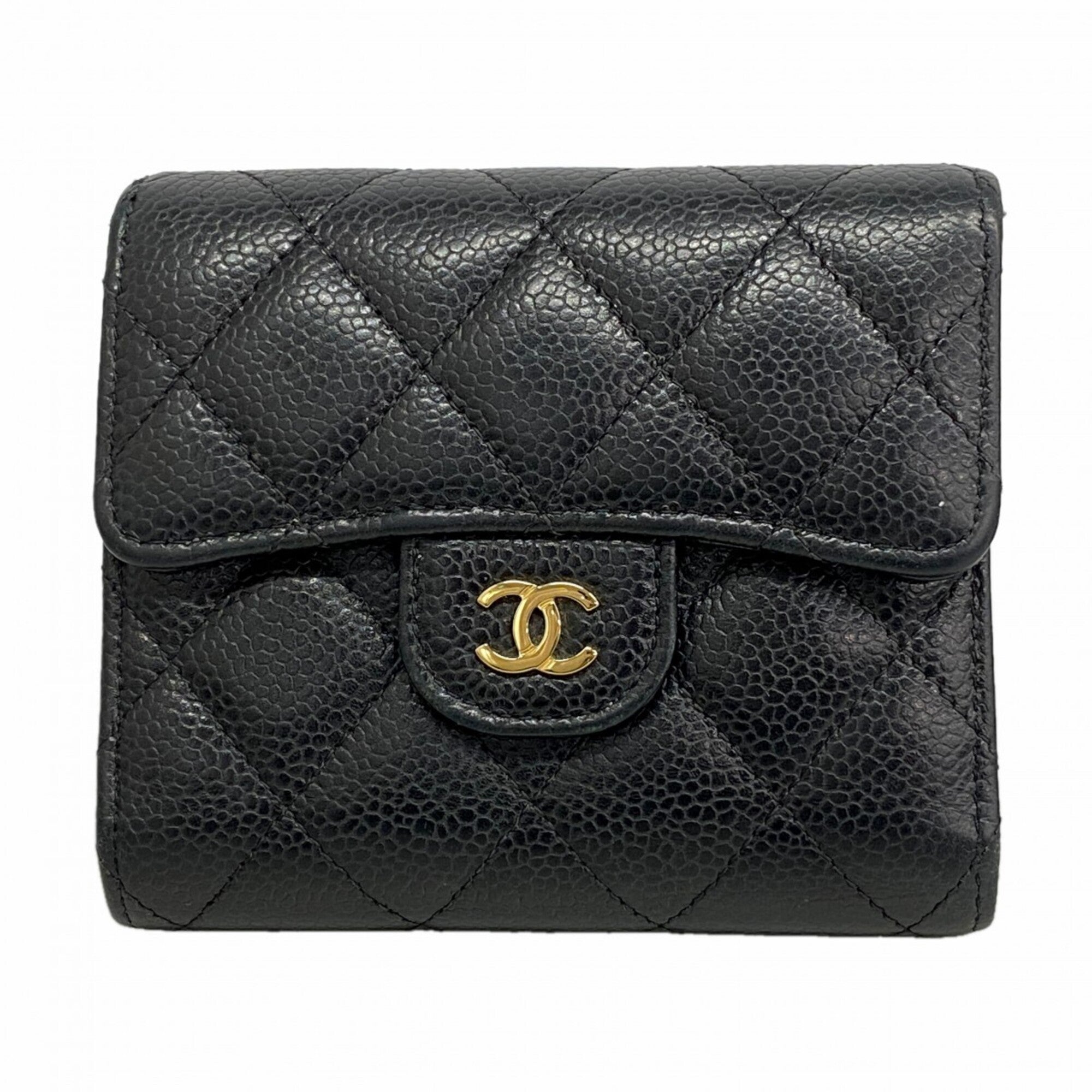 Chanel Black Grained Calfskin Wallet (Tri-Fold) (Pre-Owned)