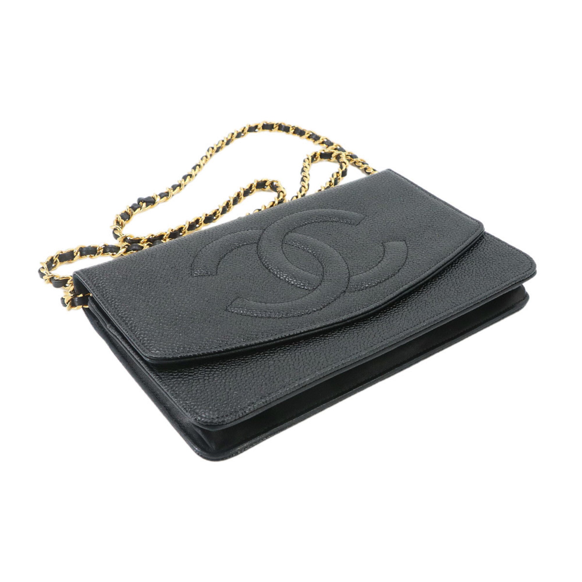 Chanel Black Grained Calfskin Chain/Shoulder Wallet (Pre-Owned)