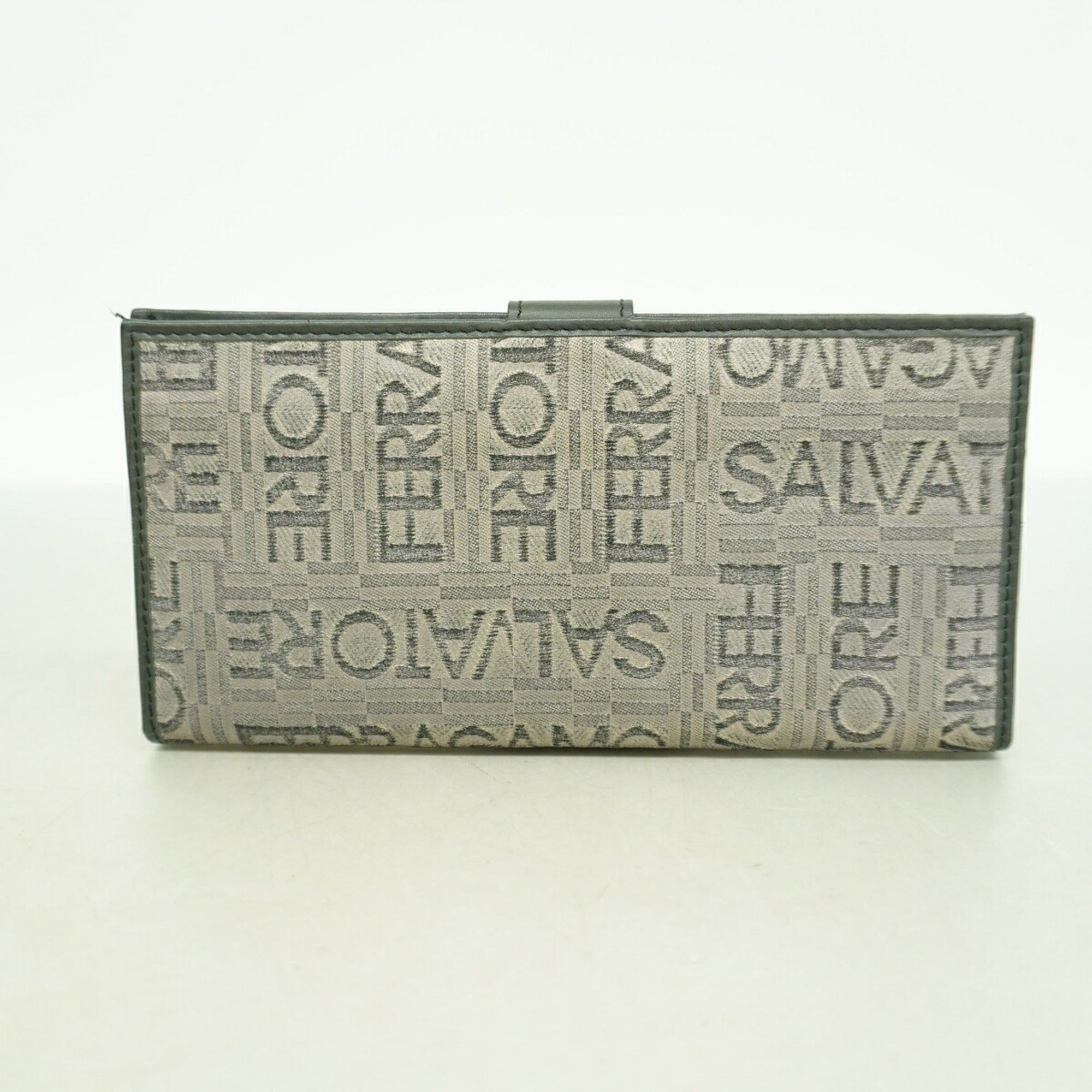 Salvatore Ferragamo Gray Canvas Long Wallet (Bi-Fold) (Pre-Owned)