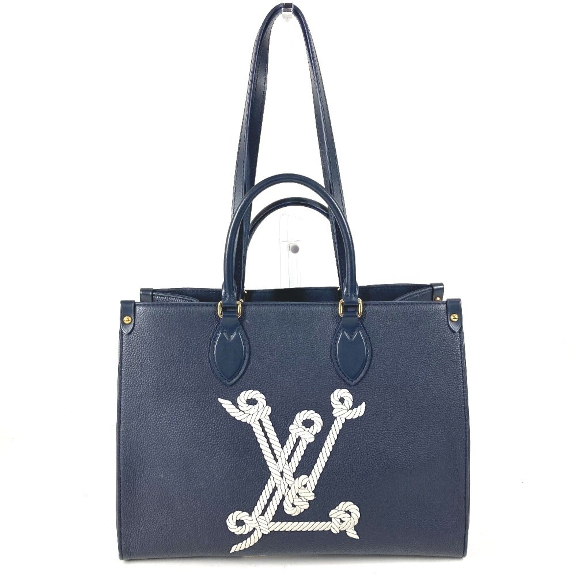 Louis Vuitton Navy White Leather Shoulder Bag Tote Bag (Pre-Owned)